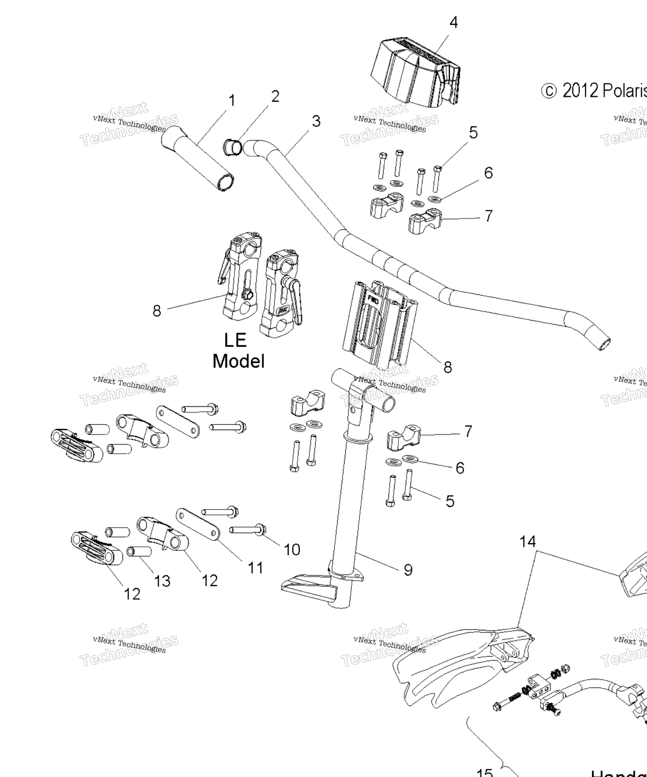 Схема узла Steering, Upper & Handlebar Asm. All Options
