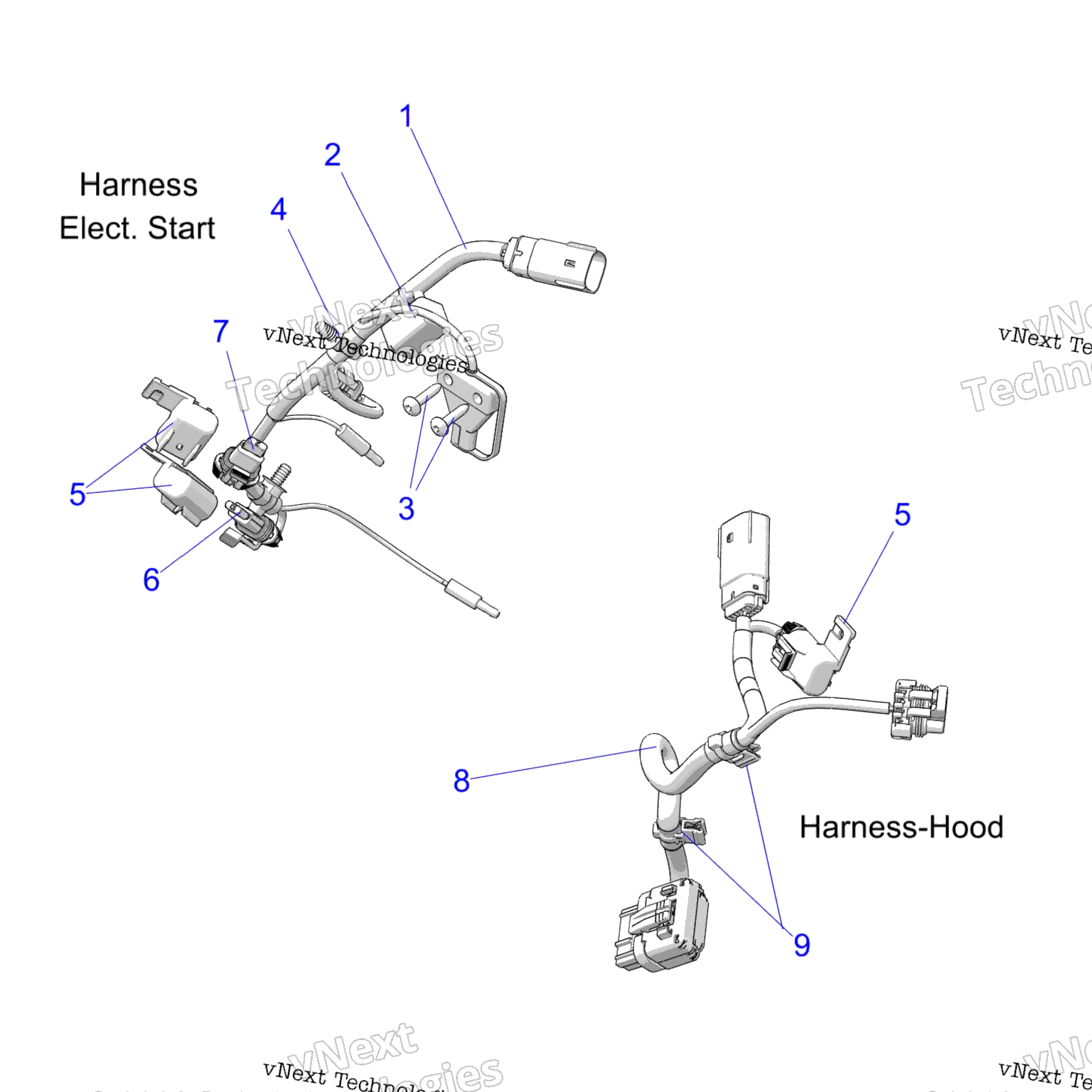 Схема узла Electrical, Wire Harness, Hood, Elec. Start