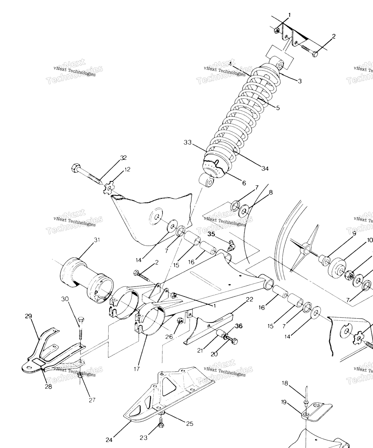Схема узла Swing Arm Wld. / Rear Shock Assembly 250 4X4
