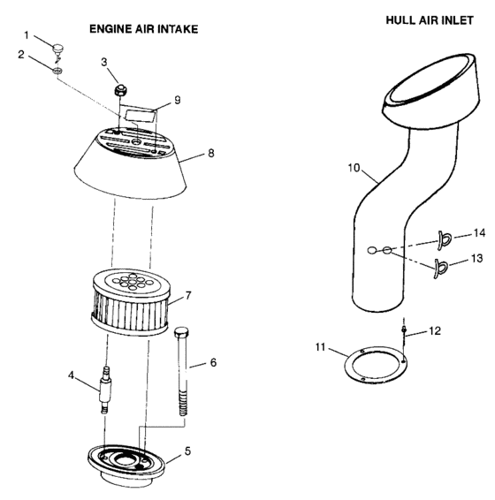 Схема узла Engine Air Intake/Hull Air Inlet (Sl700/Deluxe; Sl 700 B974071 And Sl 700 D) Для Polaris Intl Sl 700 Deluxe