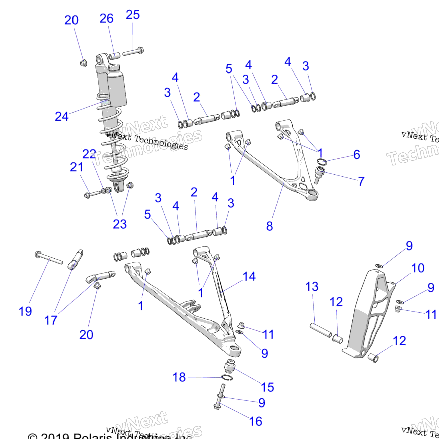 Схема узла Suspension, Control Arms, Spindle, And Shock Mntg. All Options
