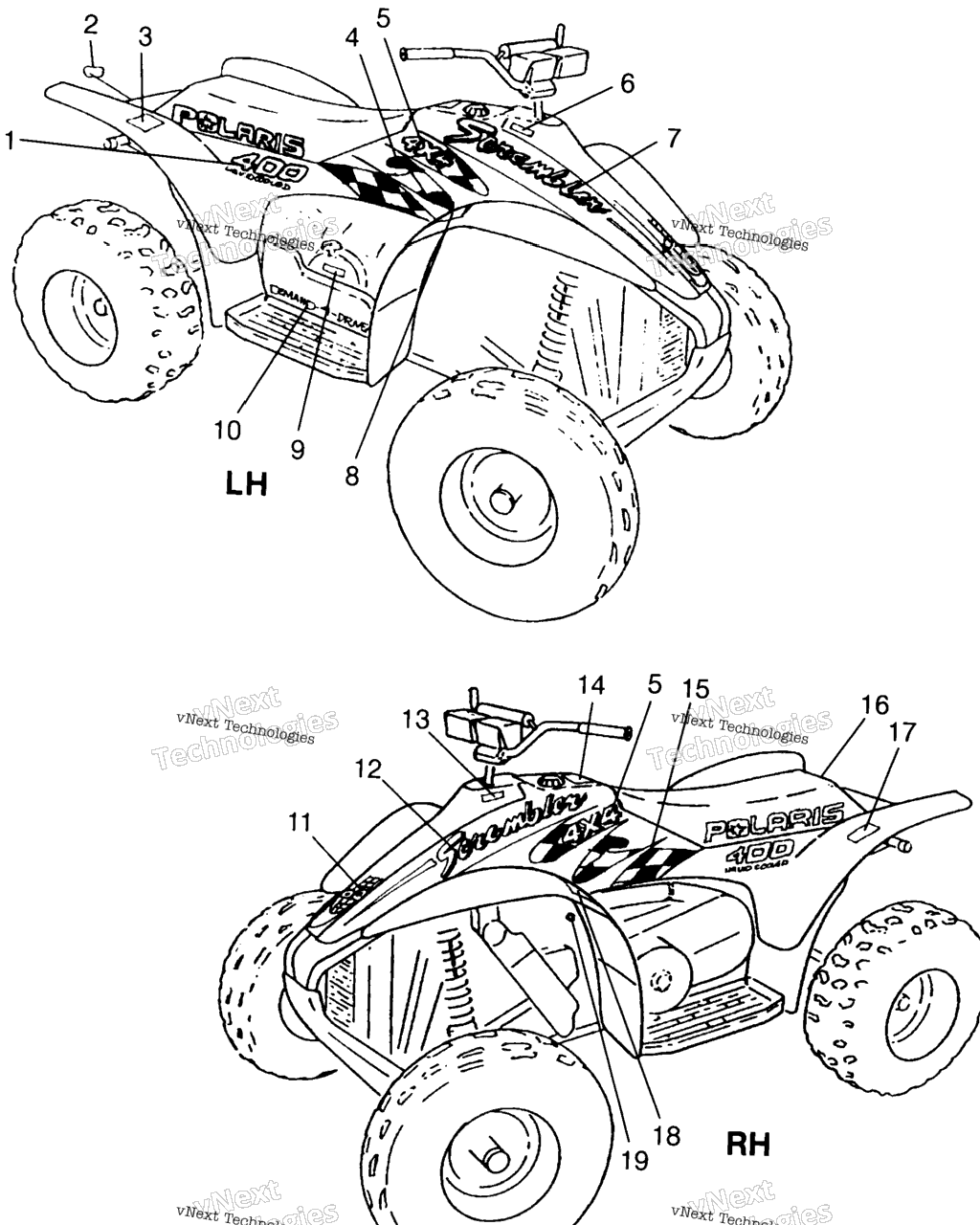 Схема узла Наклейки Scrambler 400L