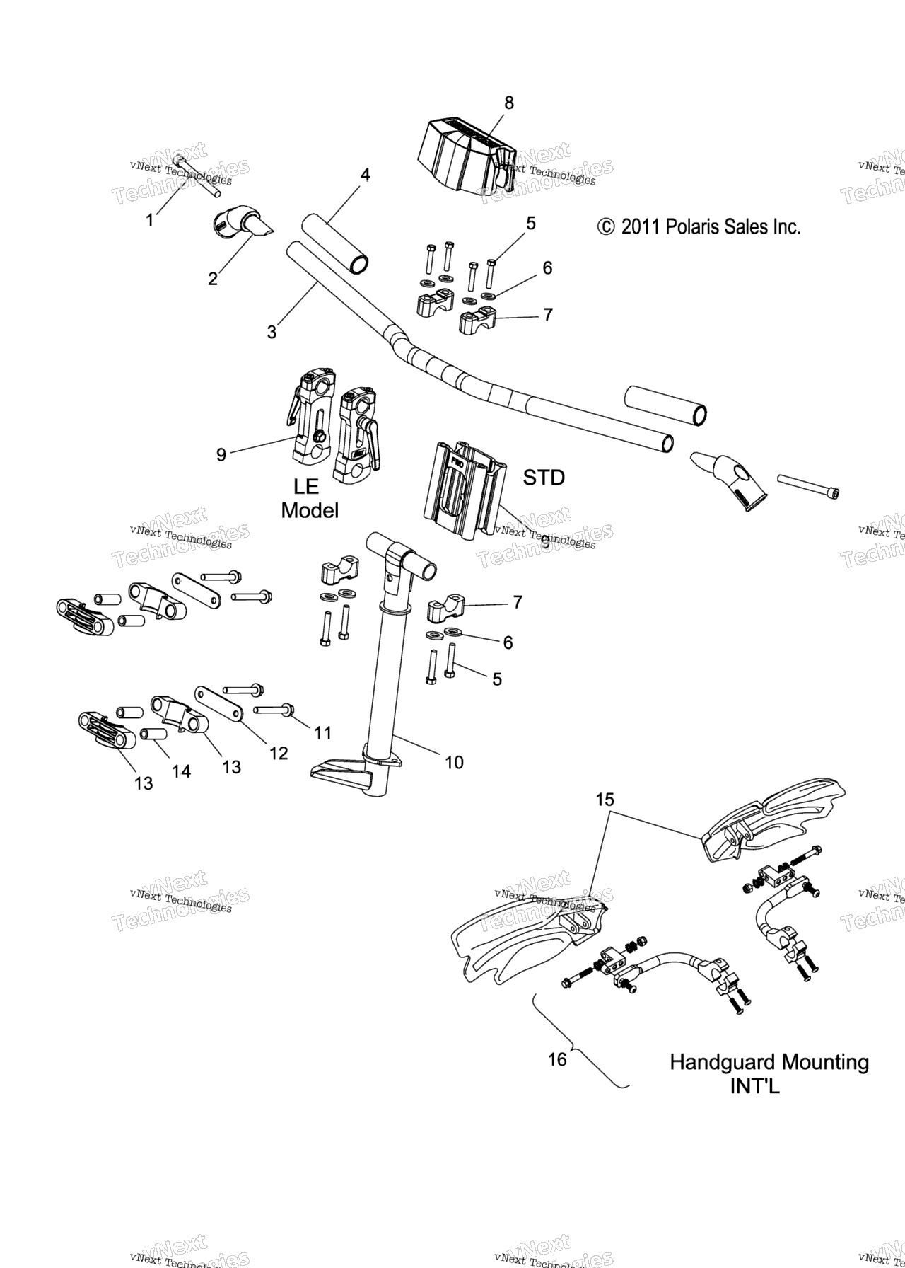 Схема узла Steering, Upper & Handlebar Asm. All Options