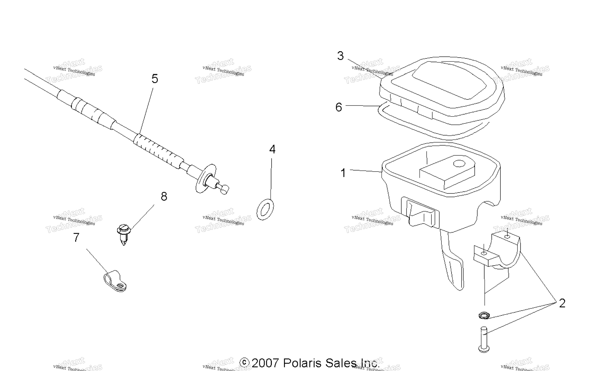Схема узла Steering, Controls & Throttle Asm. & Cable