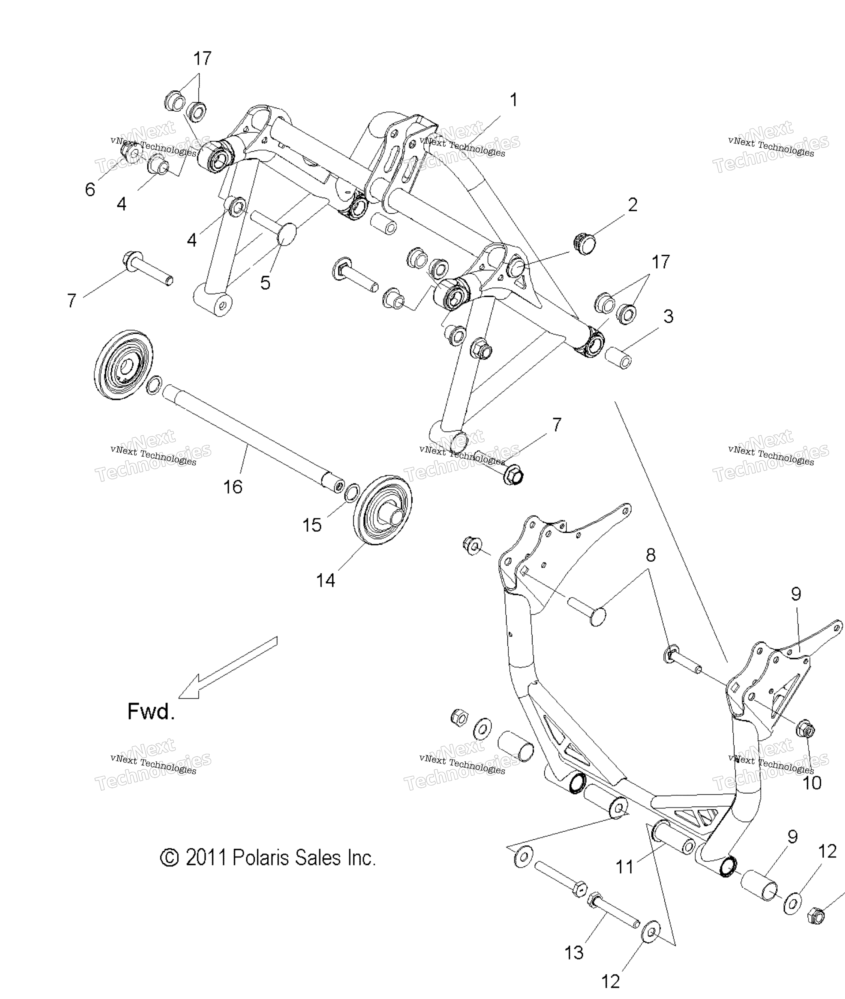 Схема узла Suspension, Crank Asm., Rear All Options