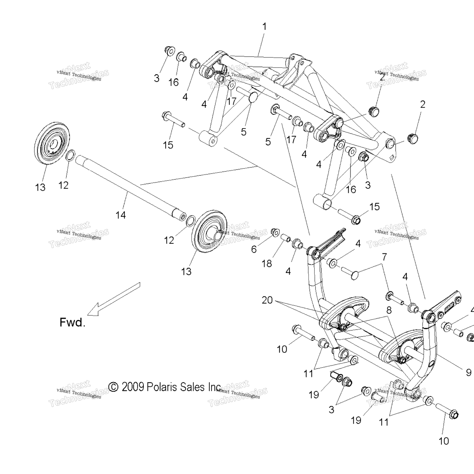 Схема узла Suspension, Crank Asm., Rear