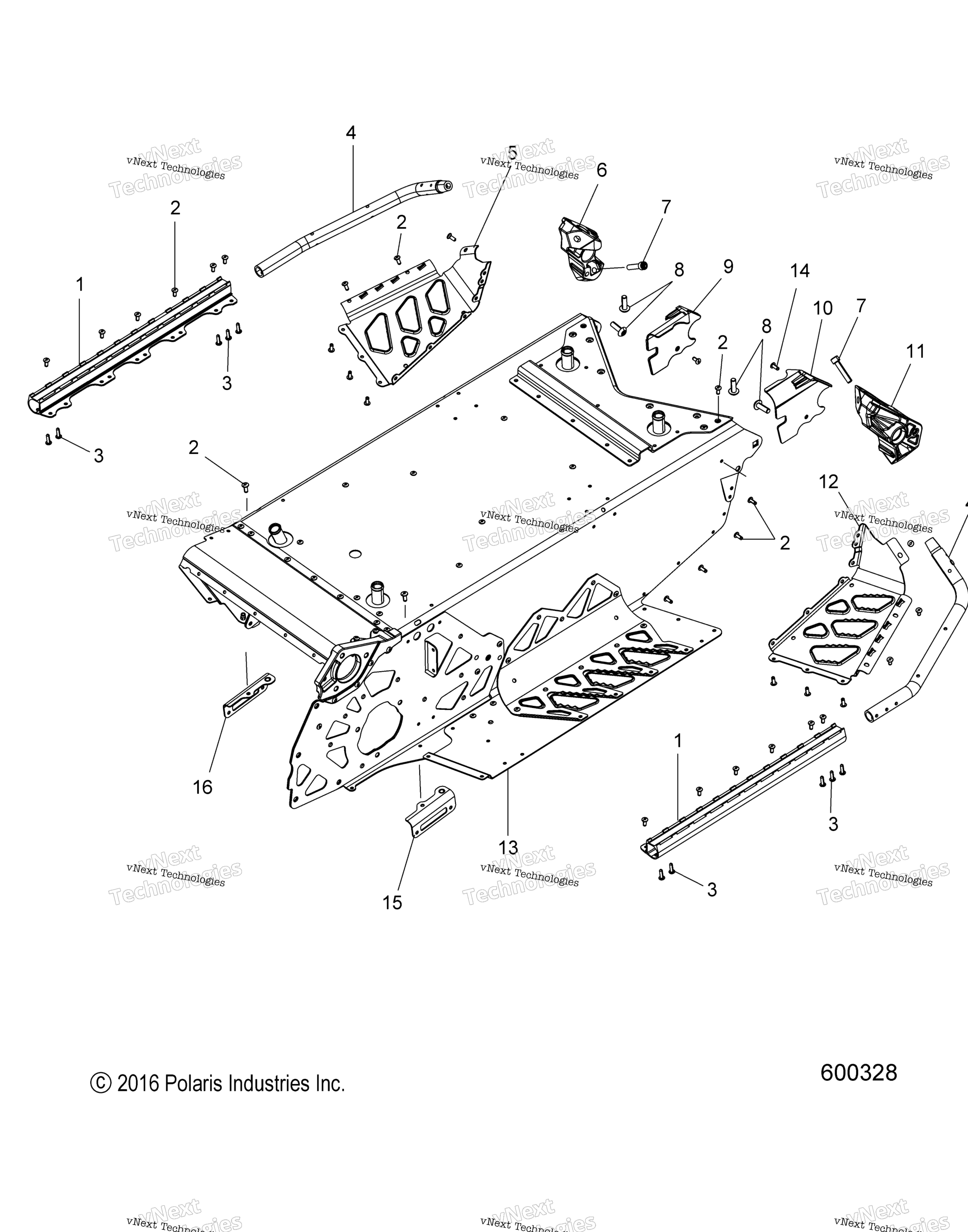 Схема узла Chassis, Tunnel & Rear Asm. All Options