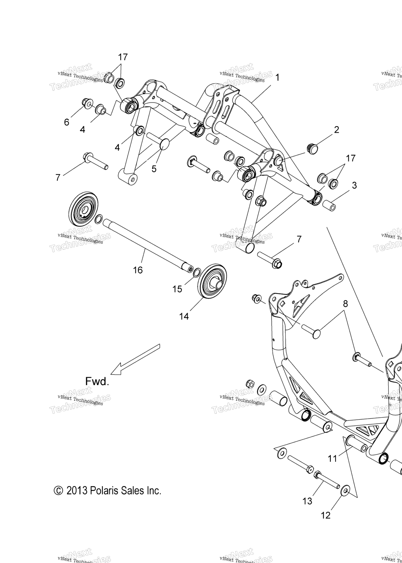 Схема узла Suspension, Crank Asm., Rear