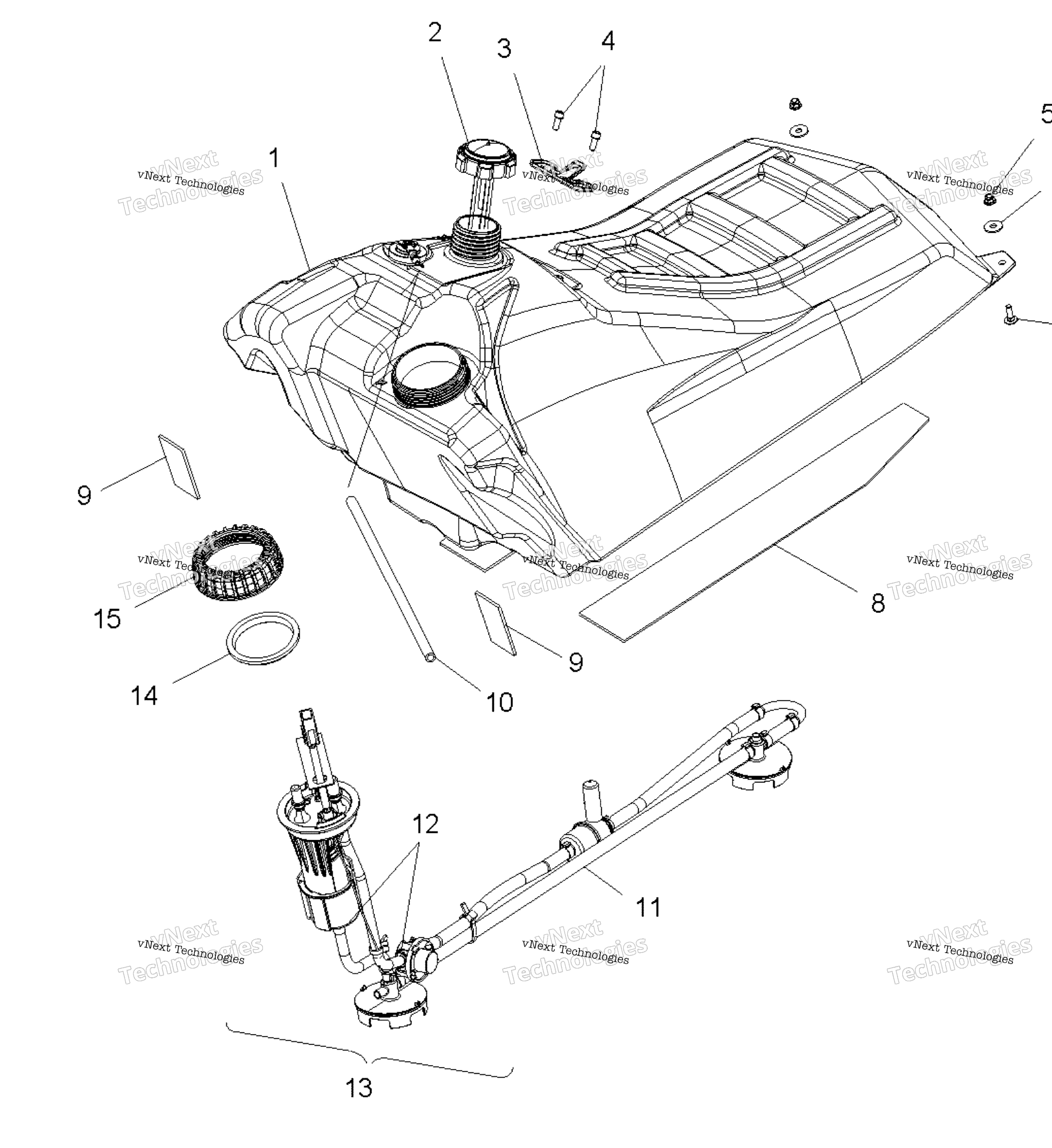 Схема узла Fuel System, Fuel Tank Asm. All Options