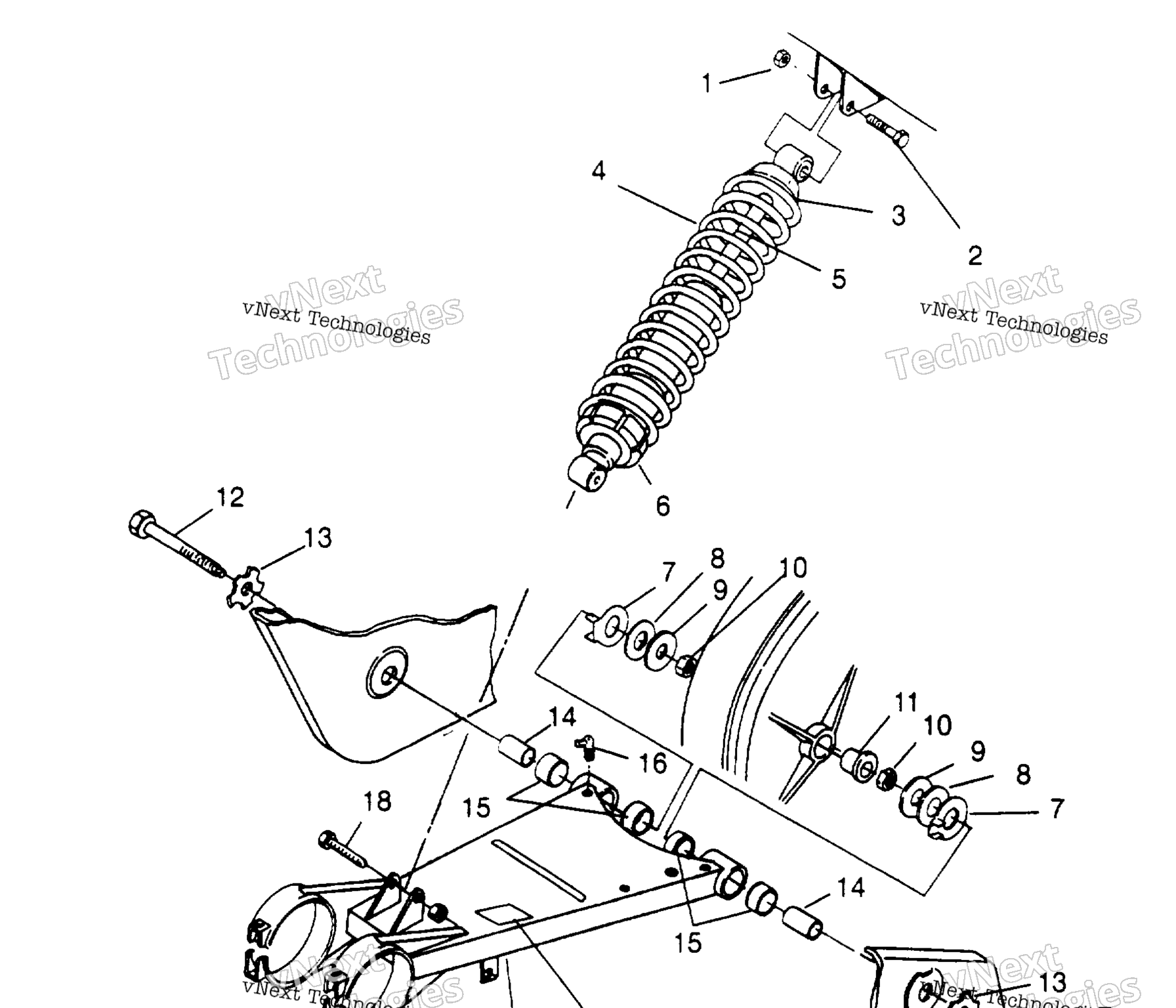 Схема узла Swing Arm/Shock Mounting 6X6 400L U.s. , Swedish S958740 & Nor