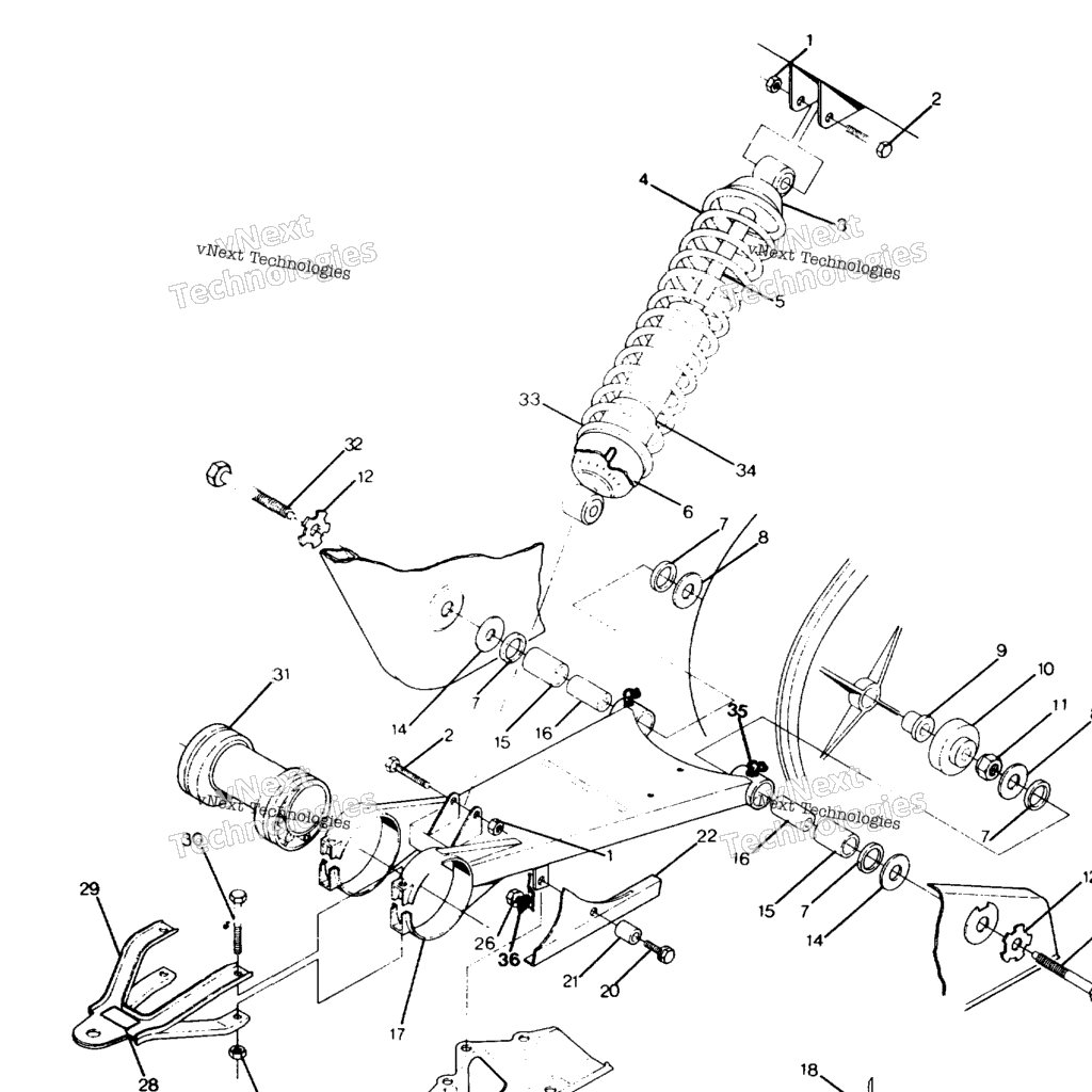 Схема узла Swing Arm Weldment/Rear Shock Asm. Trail Boss Update