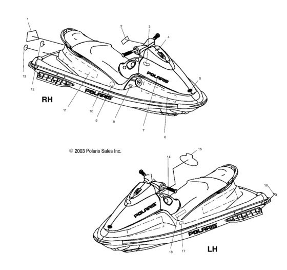Схема узла Наклейки (W045197Da/Ia) Для Polaris Virage