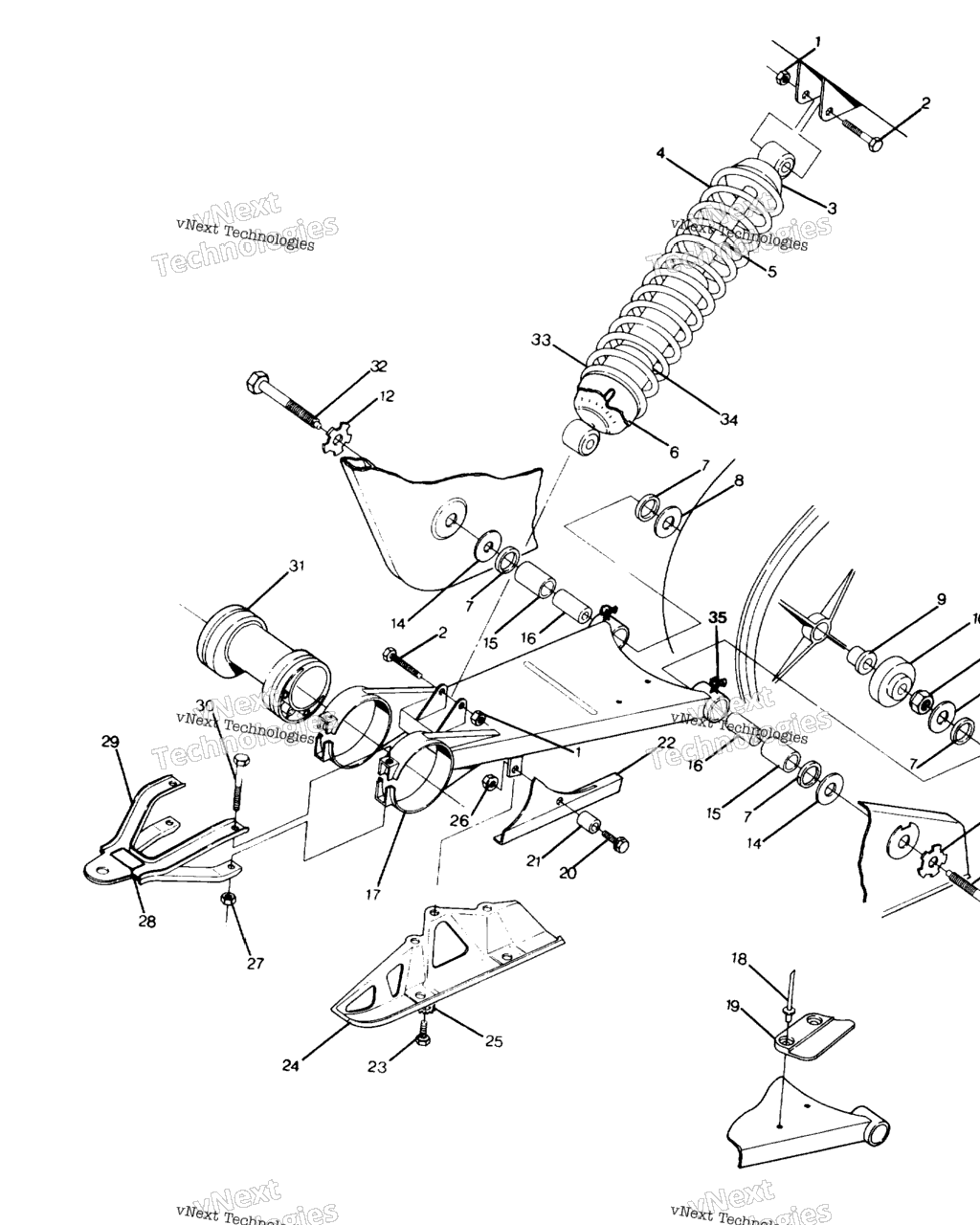 Схема узла Swing Arm Weldment/Rear Shock Asm. 250 4X4 Update