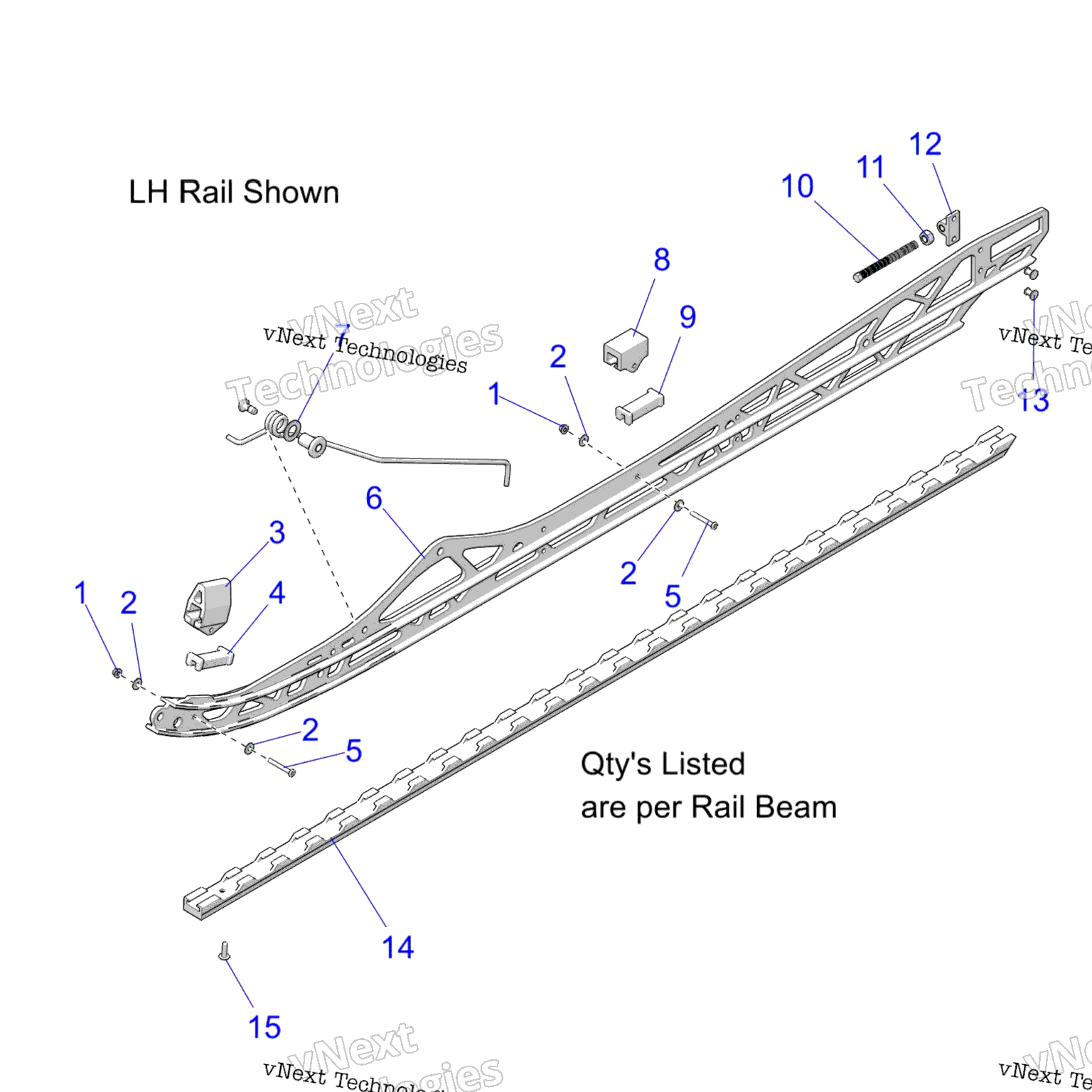 Схема узла Suspension, Rail Beams, Lh/Rh, 2.75\