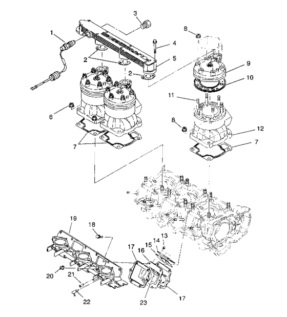 Схема узла Цилиндр & Впускной И Выпускной Коллектор (Sl 750 B944070) Для Polaris Sl 750