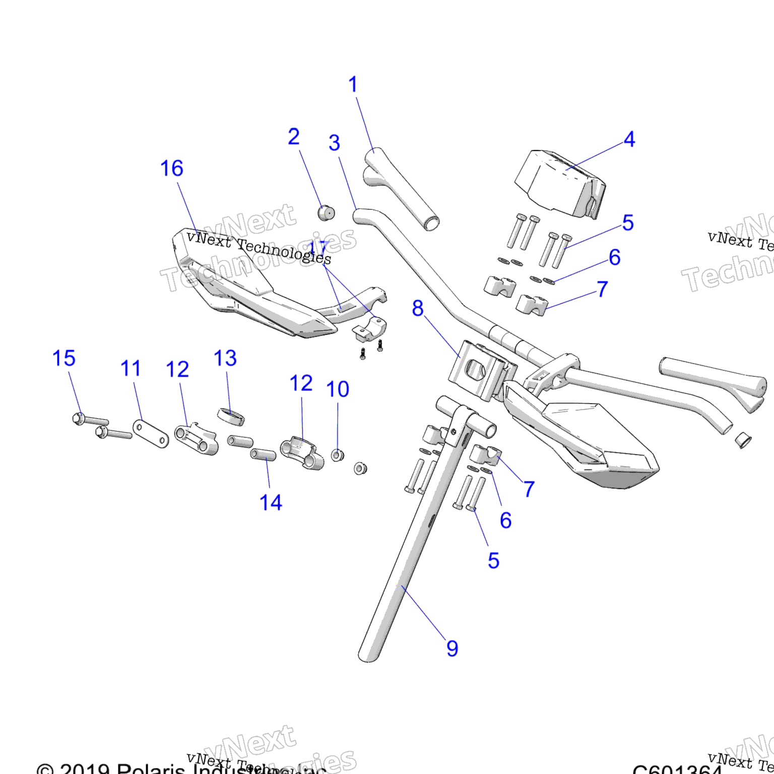 Схема узла Steering, Upper & Handlebar Asm. All Options