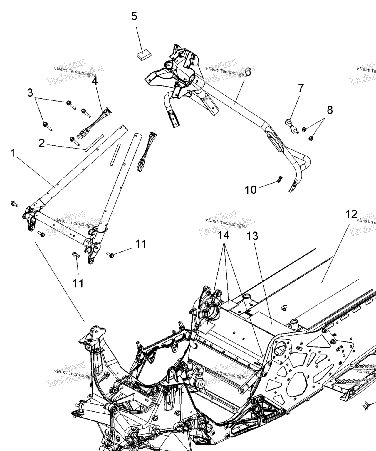 Схема узла Chassis, Chassis Asm. & Over Structure S13Cm6 All Options (49Snowchassisfrt213Rmk155)