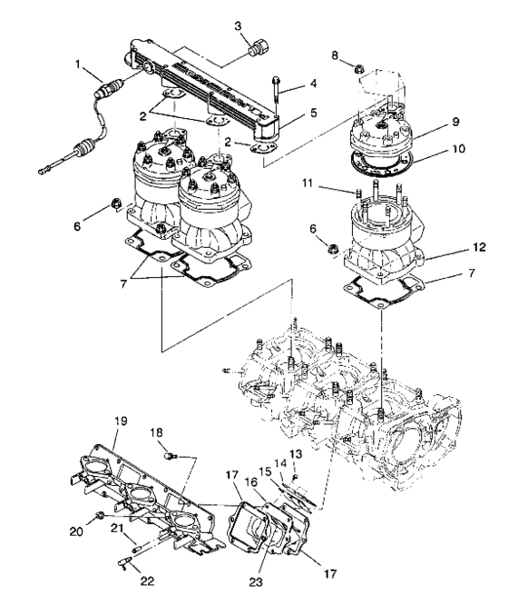 Схема узла Цилиндр & Впускной И Выпускной Коллектор (Slt 750 B944170) Для Polaris Slt