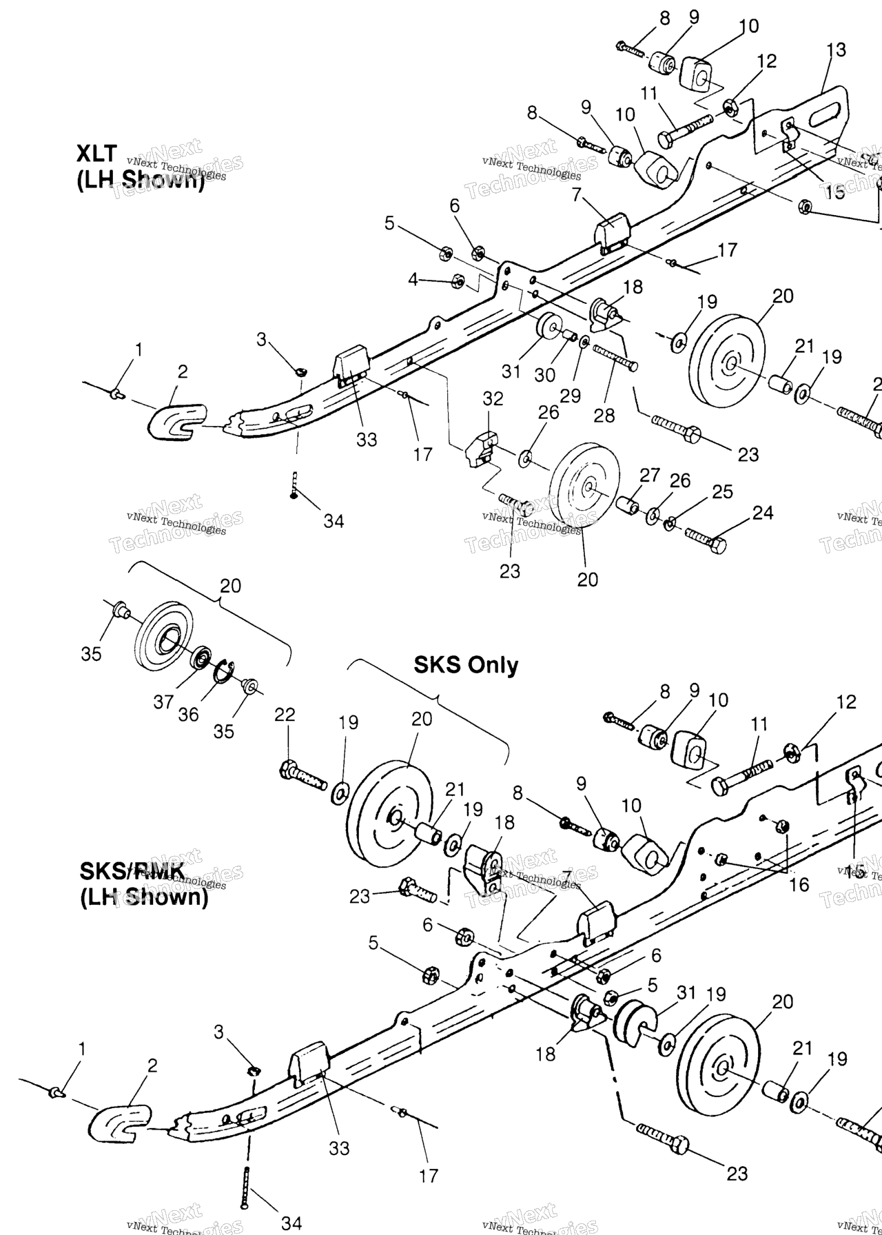 Схема узла Крепления Рельсов  Xlt 0970756, Xlt Sks 0970556, & Xlt Rmk 097095