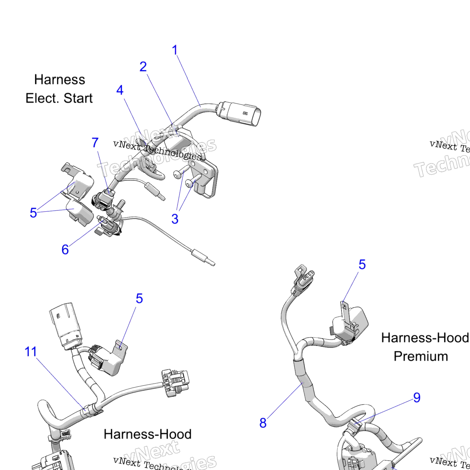 Схема узла Electrical, Wire Harness, Hood, Elec. Start