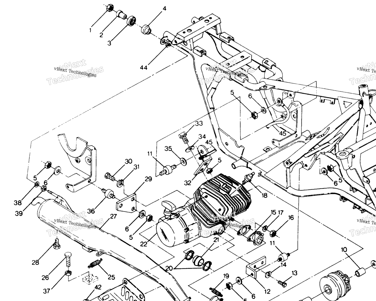 Схема узла Крепление Двигателя И Глушителя