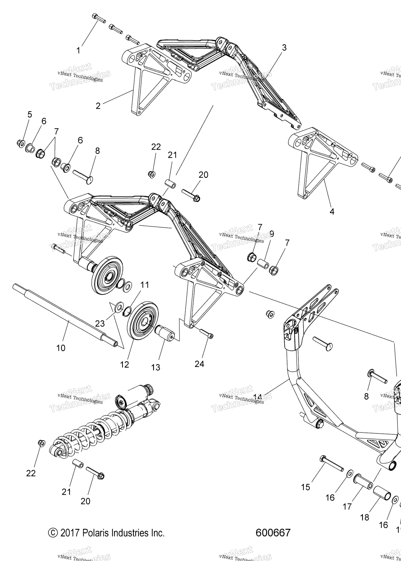 Схема узла Suspension, Crank Asm., Rear All Options