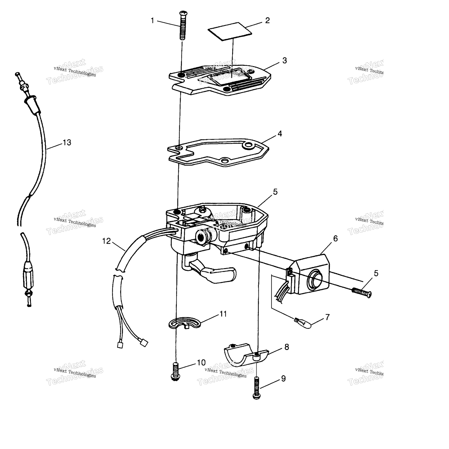 Схема узла Controls Throttle Asm./Cable Scrambler 500