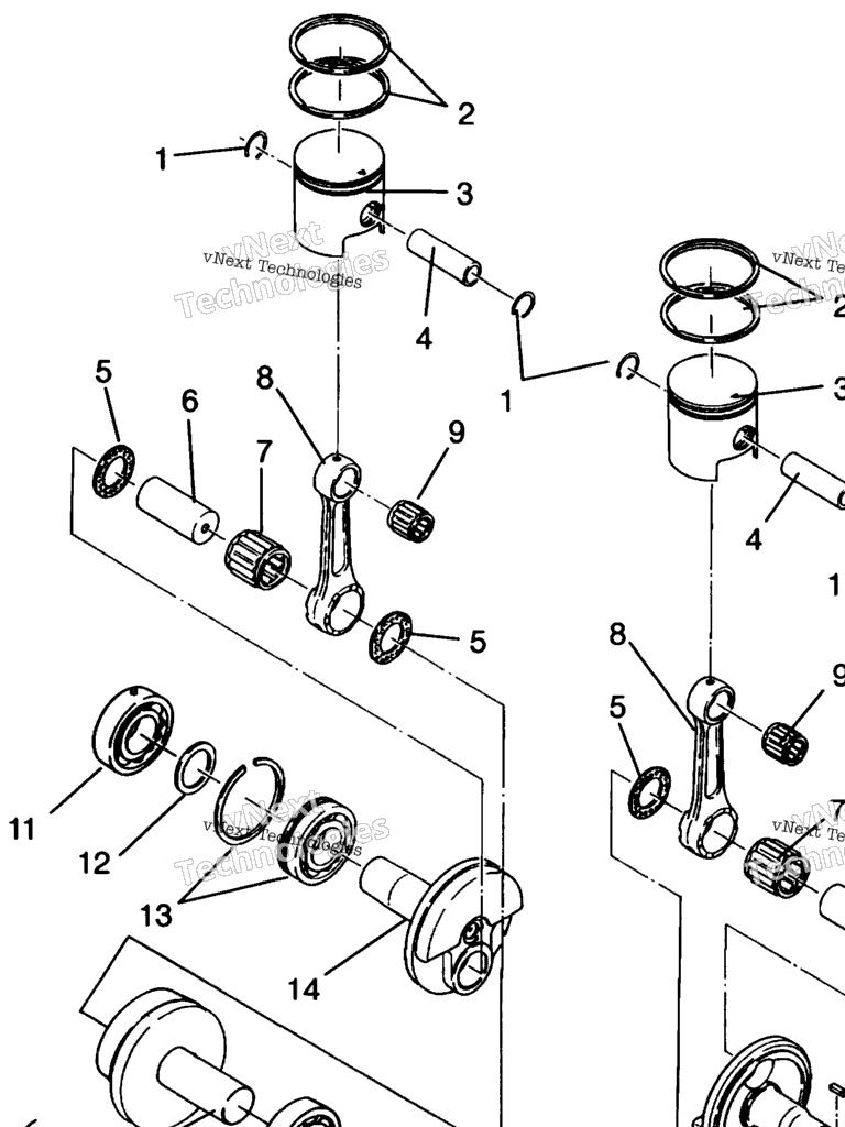 Схема узла Поршни И Коленчатые Валы 500 Carb 0962764 500 Carb Sks European 500
