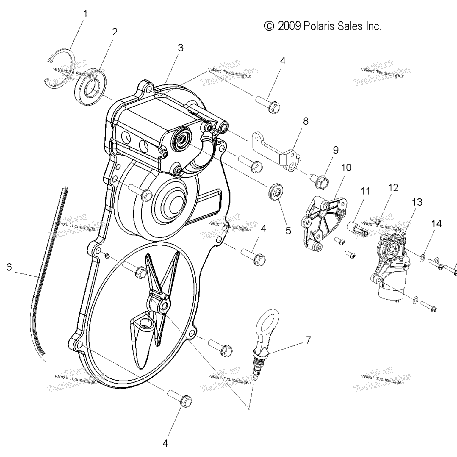 Схема узла Drive Train, Gearcase Cover Asm. & Dipstick