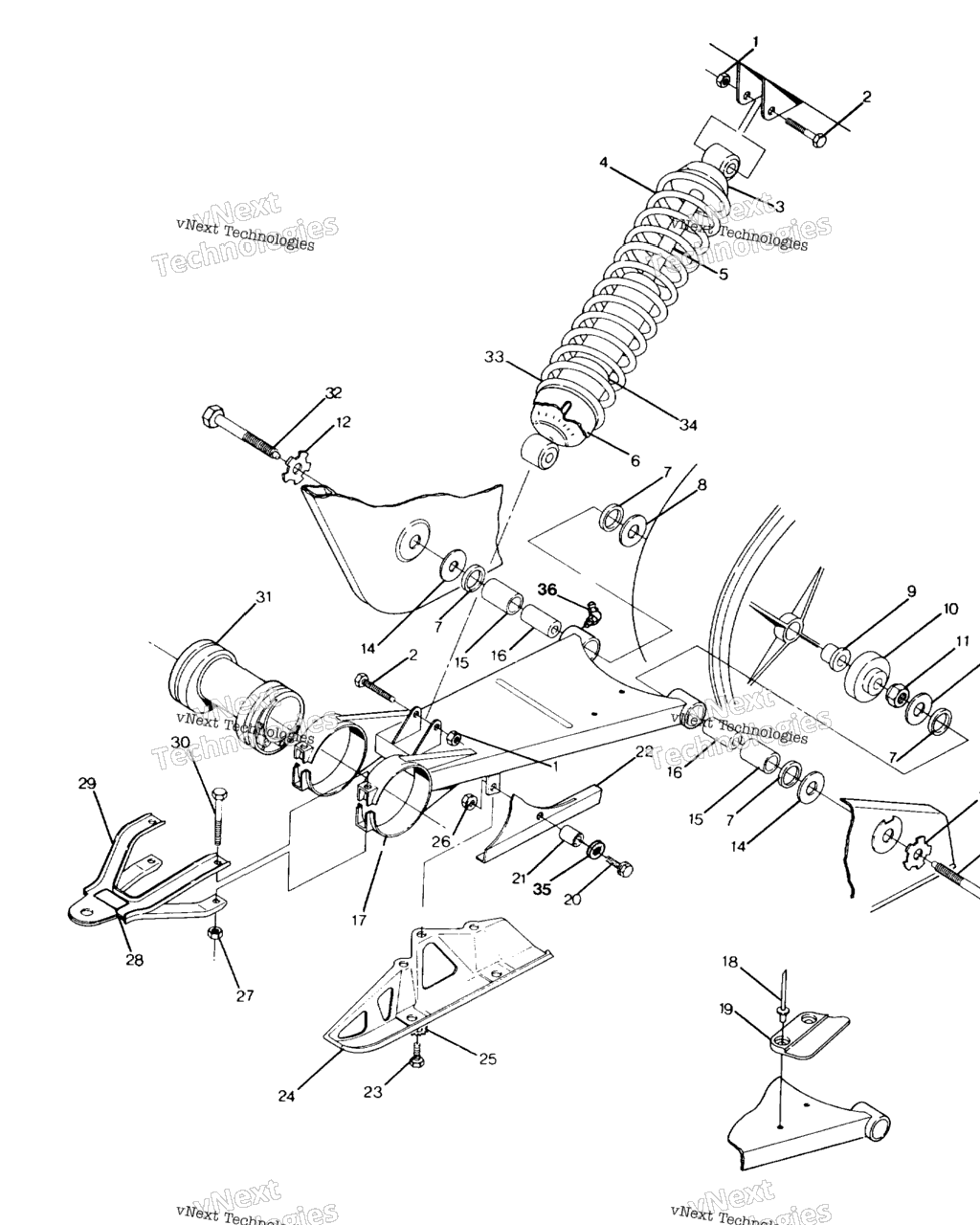 Схема узла Swing Arm Wld. / Rear Shock Assembly 350 4X4 / W928139