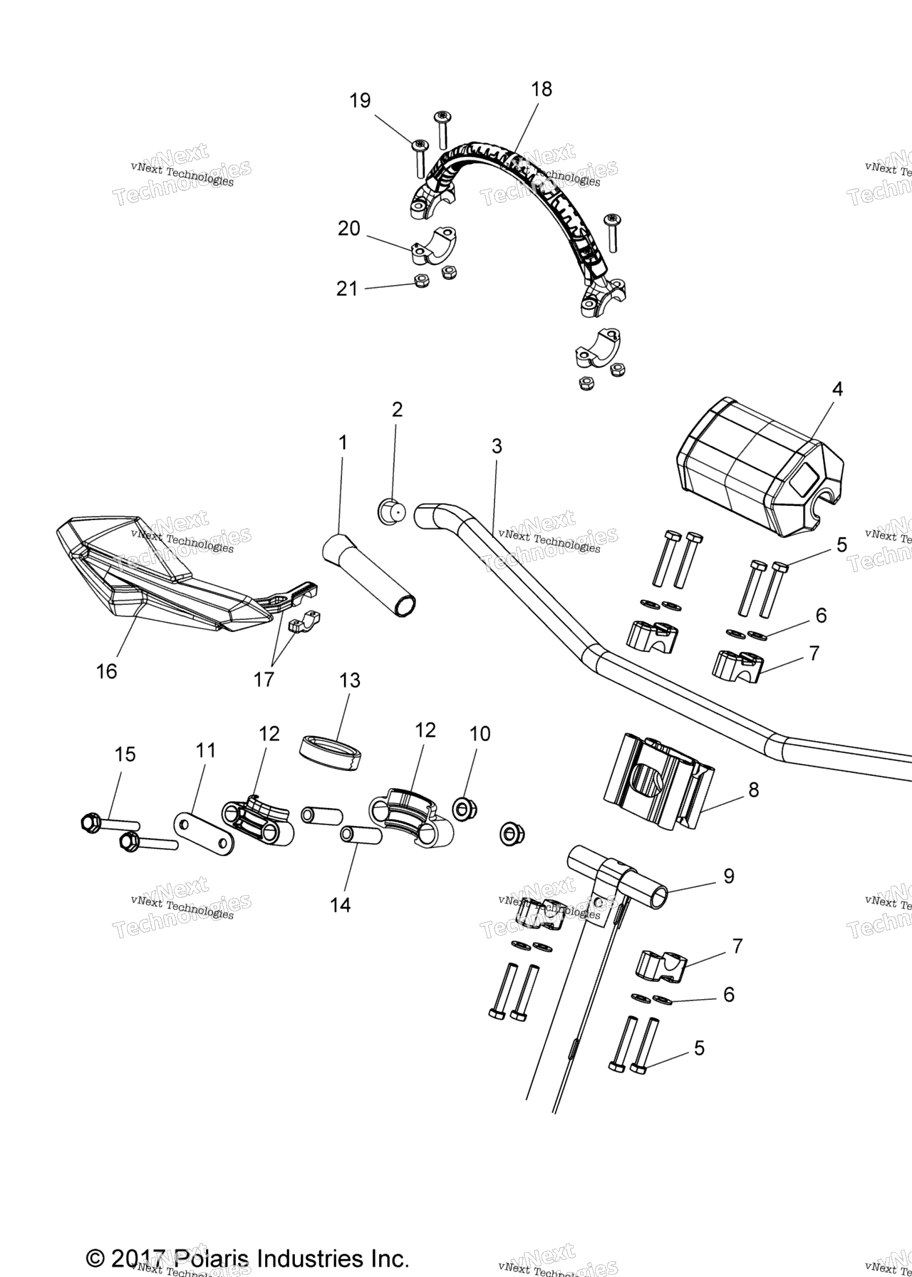 Схема узла Steering, Upper & Handlebar Asm. All Options