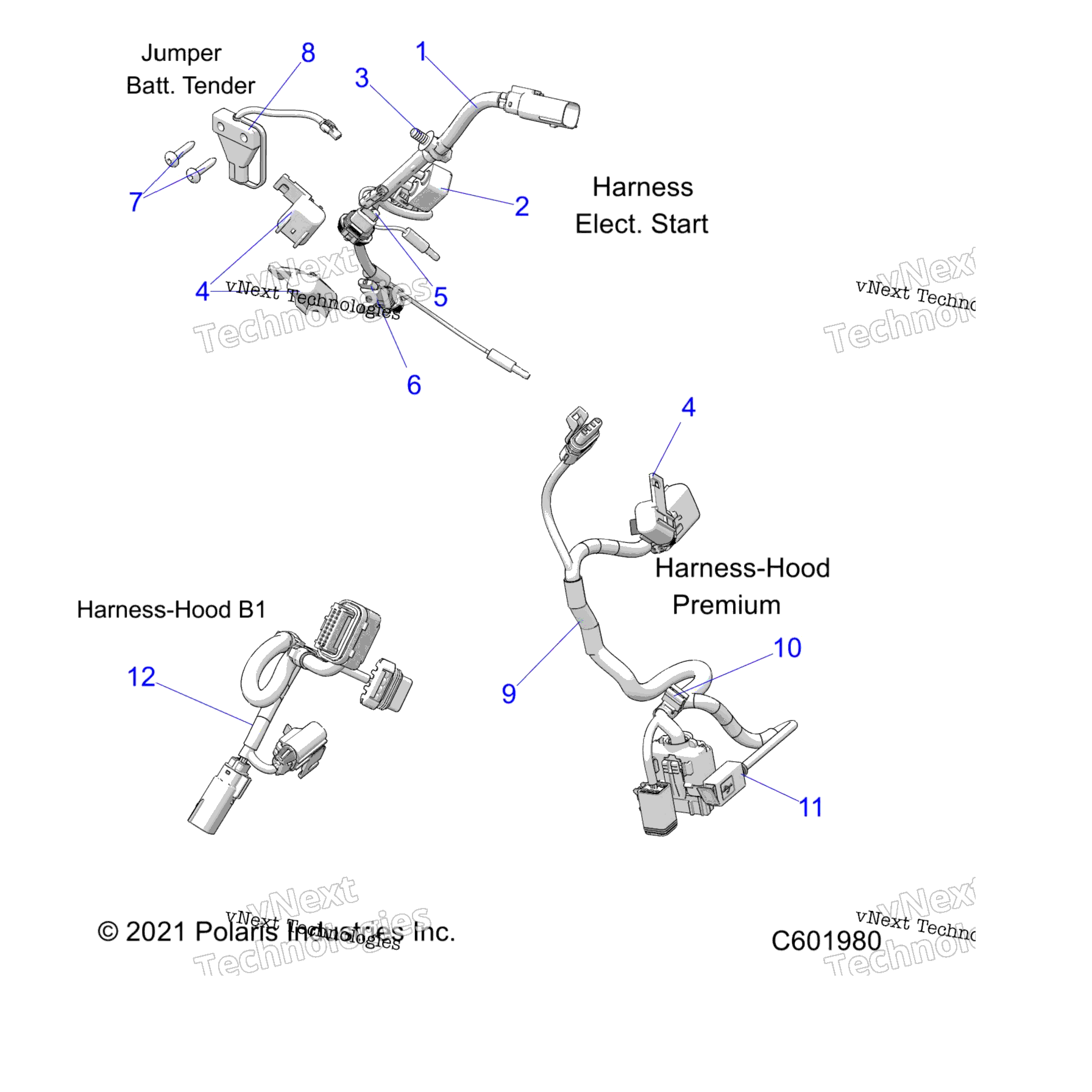 Схема узла Electrical, Wire Harness, Hood, Elec. Start