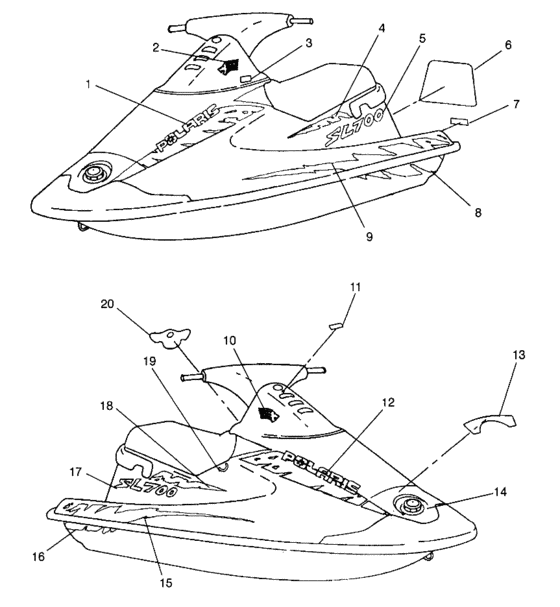 Схема узла Наклейки (Sl 700 B964066 And Intl. Sl 700 I964066) Для Polaris Intl Sl 700