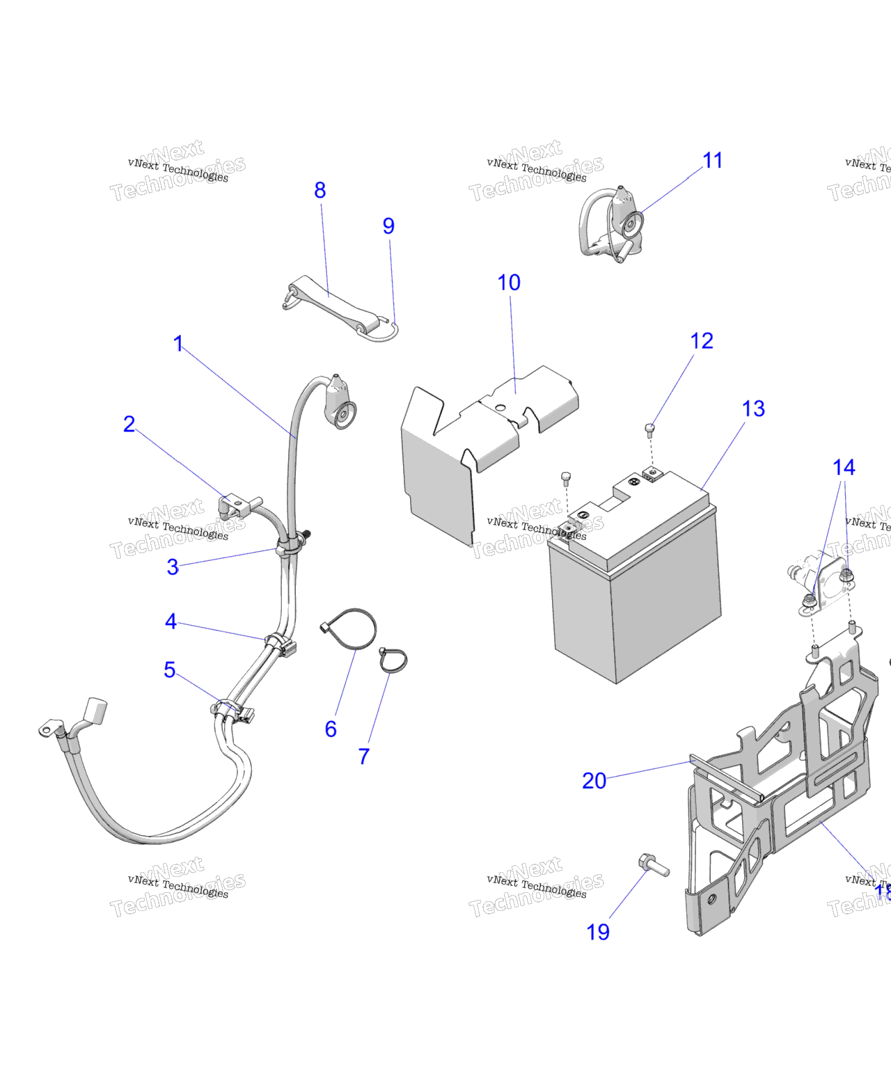 Схема узла Electrical, E.s. Battery/Box & Cables E.s. Option