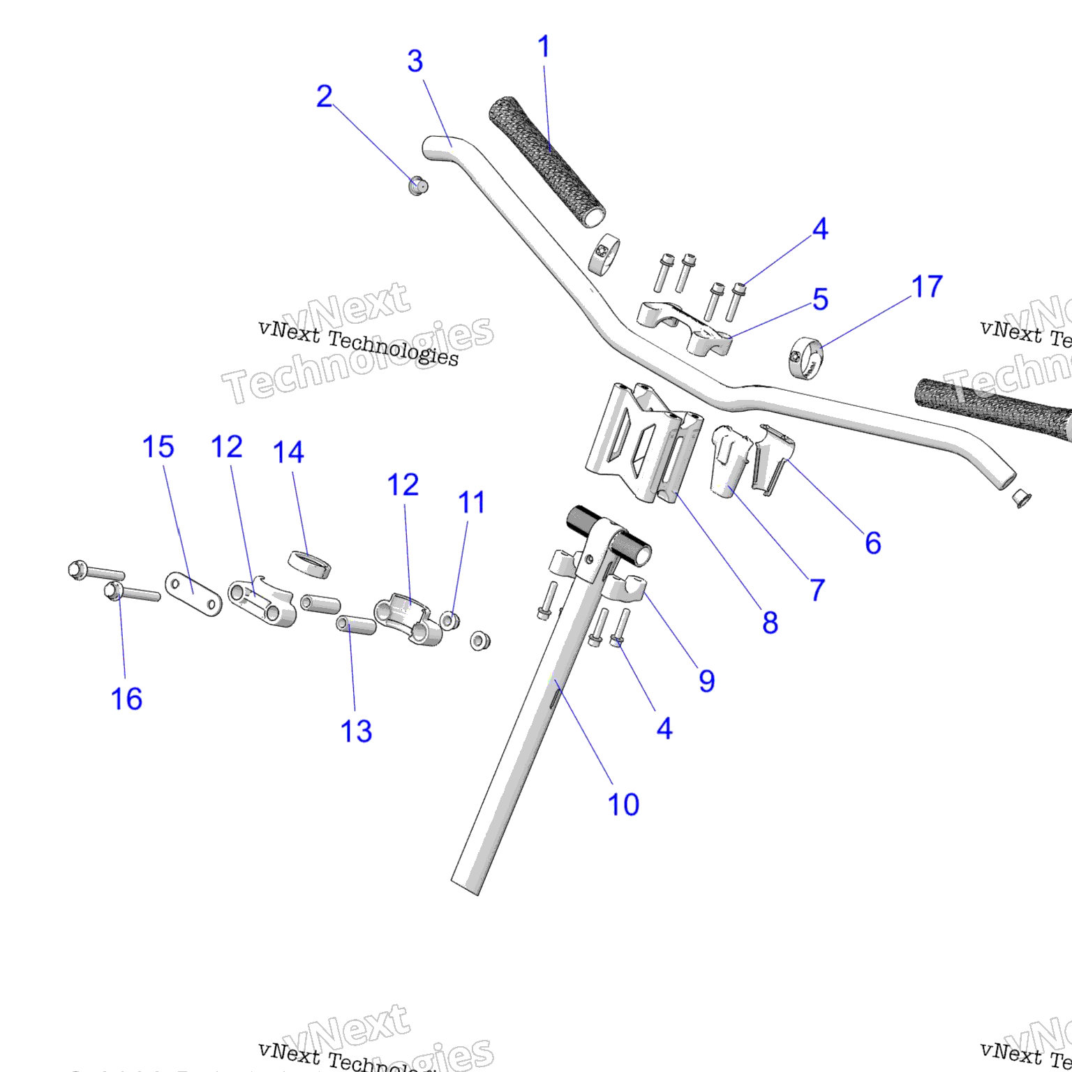 Схема узла Steering, Upper & Handlebar Asm. All Options