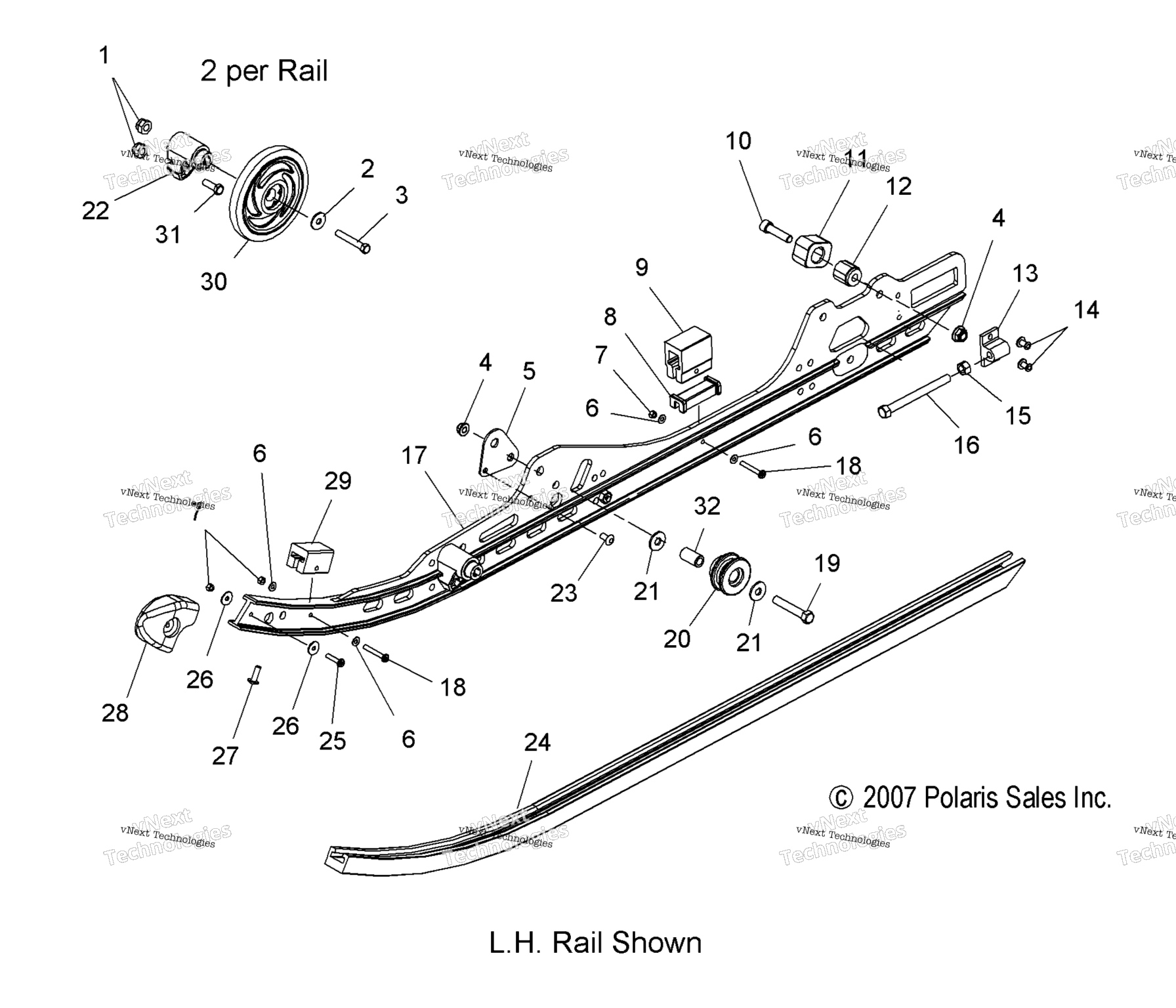 Схема узла Suspension, Rail Asm. ( Dragon) S08Pb6/Pb7/Pp6/Pp7 All Options (49Snowsusprail08Cfi)