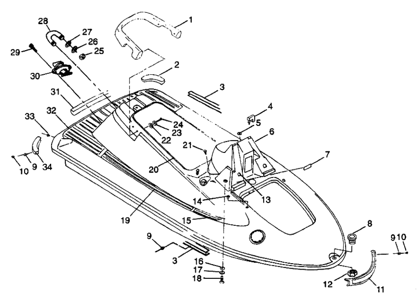 Схема узла Hull And Body (Sl 900 B974091 And Sl 1050 B974090) Для Polaris Sl 1050