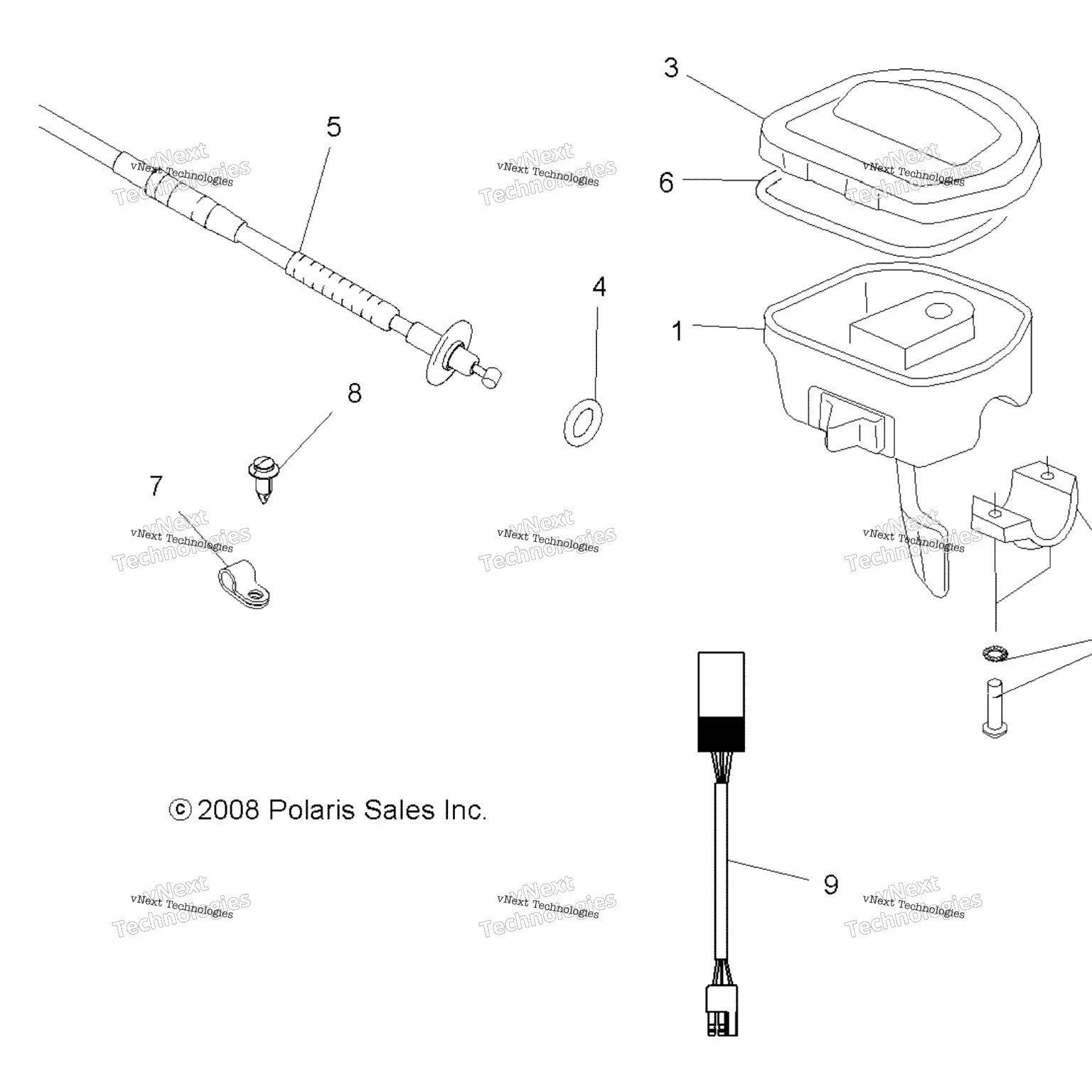 Схема узла Steering, Controls & Throttle Asm. & Cable