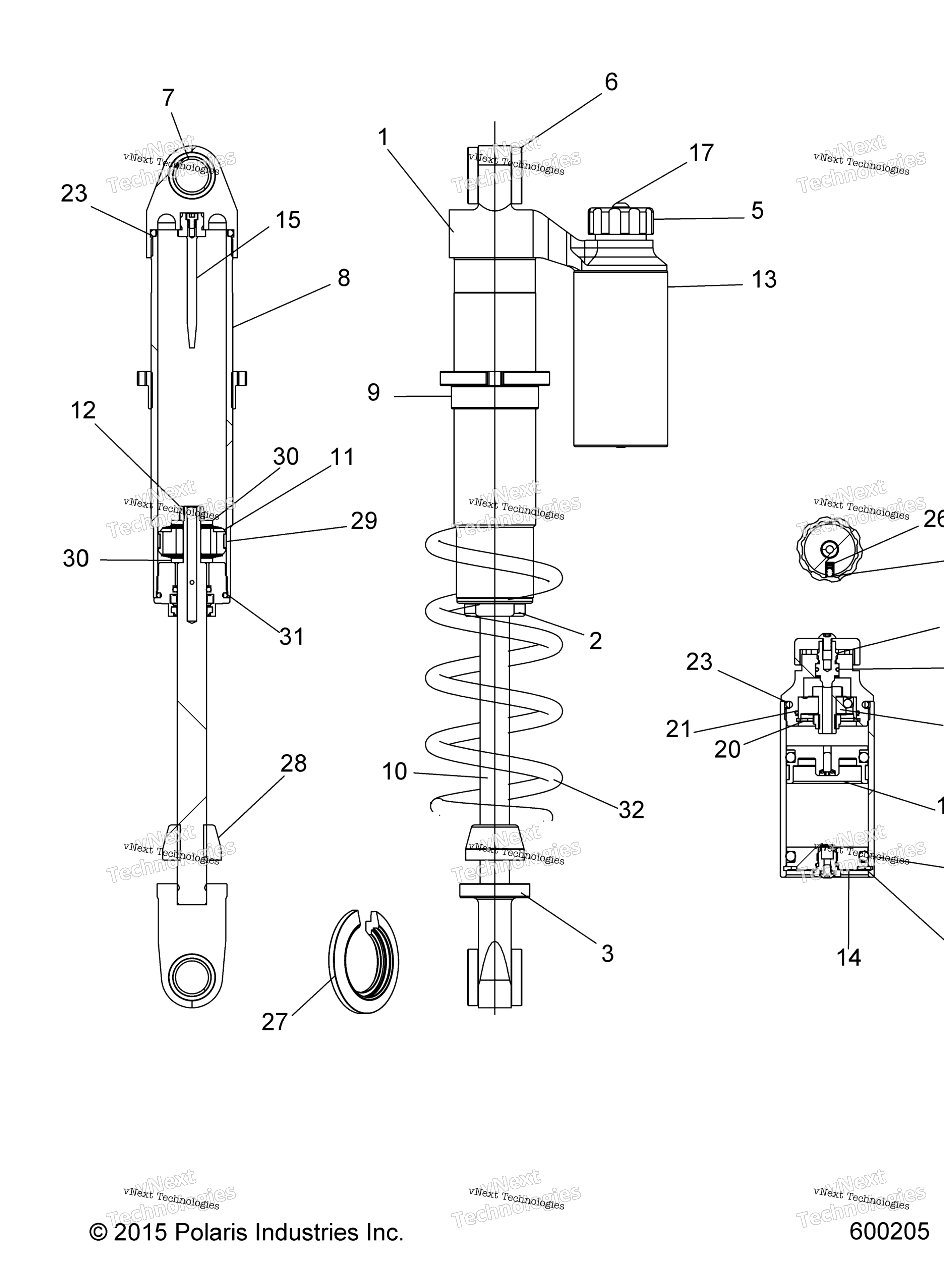Схема узла Suspension, Shock, Rear Track, W/Res. All Options