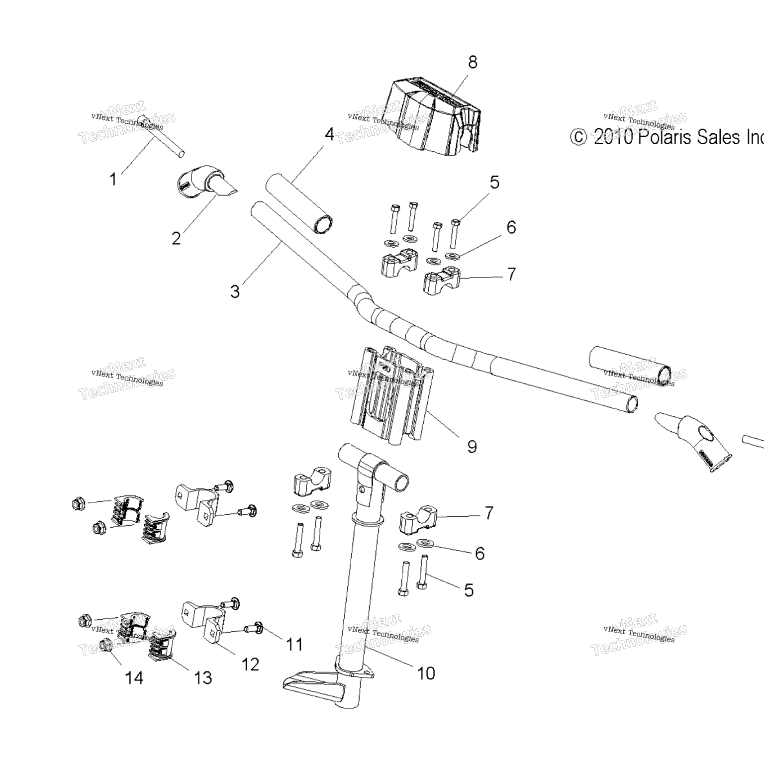 Схема узла Steering, Upper & Handlebar Asm. All Options