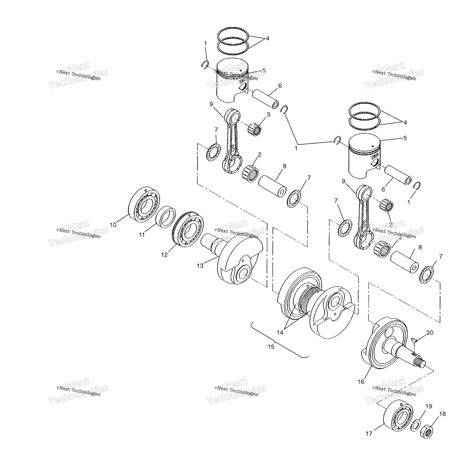 Схема узла Поршни И Коленчатые Валы