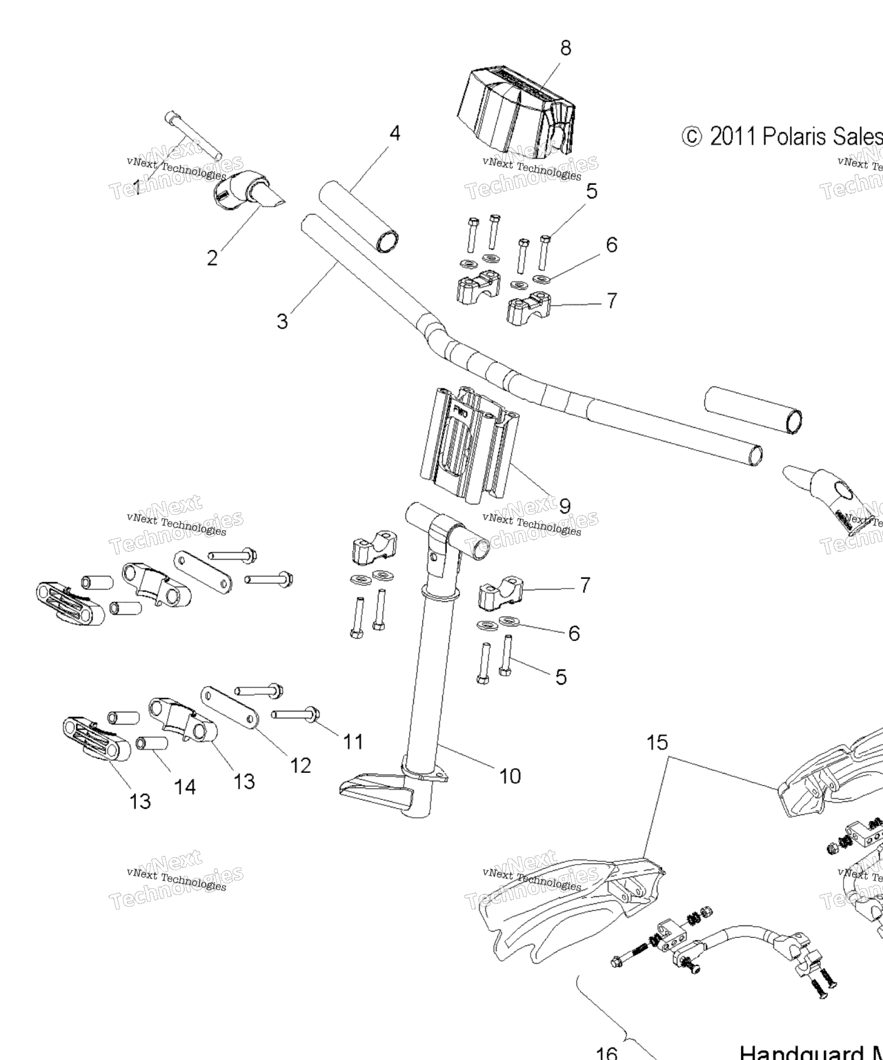 Схема узла Steering, Upper & Handlebar Asm. All Options