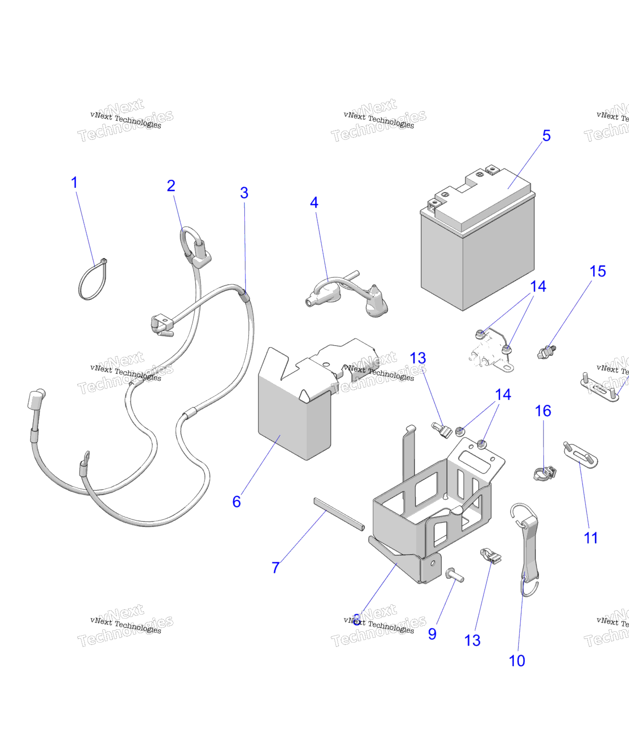 Схема узла Electrical, Battery/Box & Cables E.s. Option