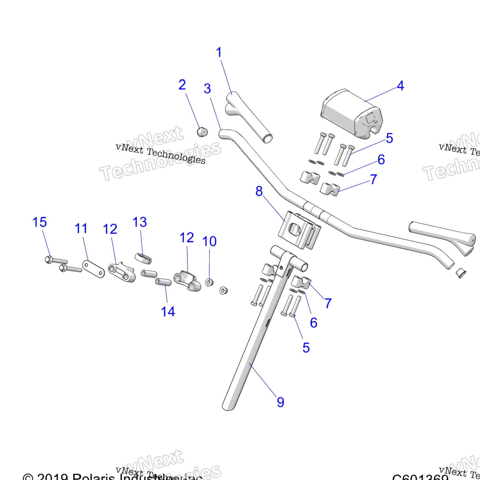 Схема узла Steering, Upper & Handlebar Asm. All Options