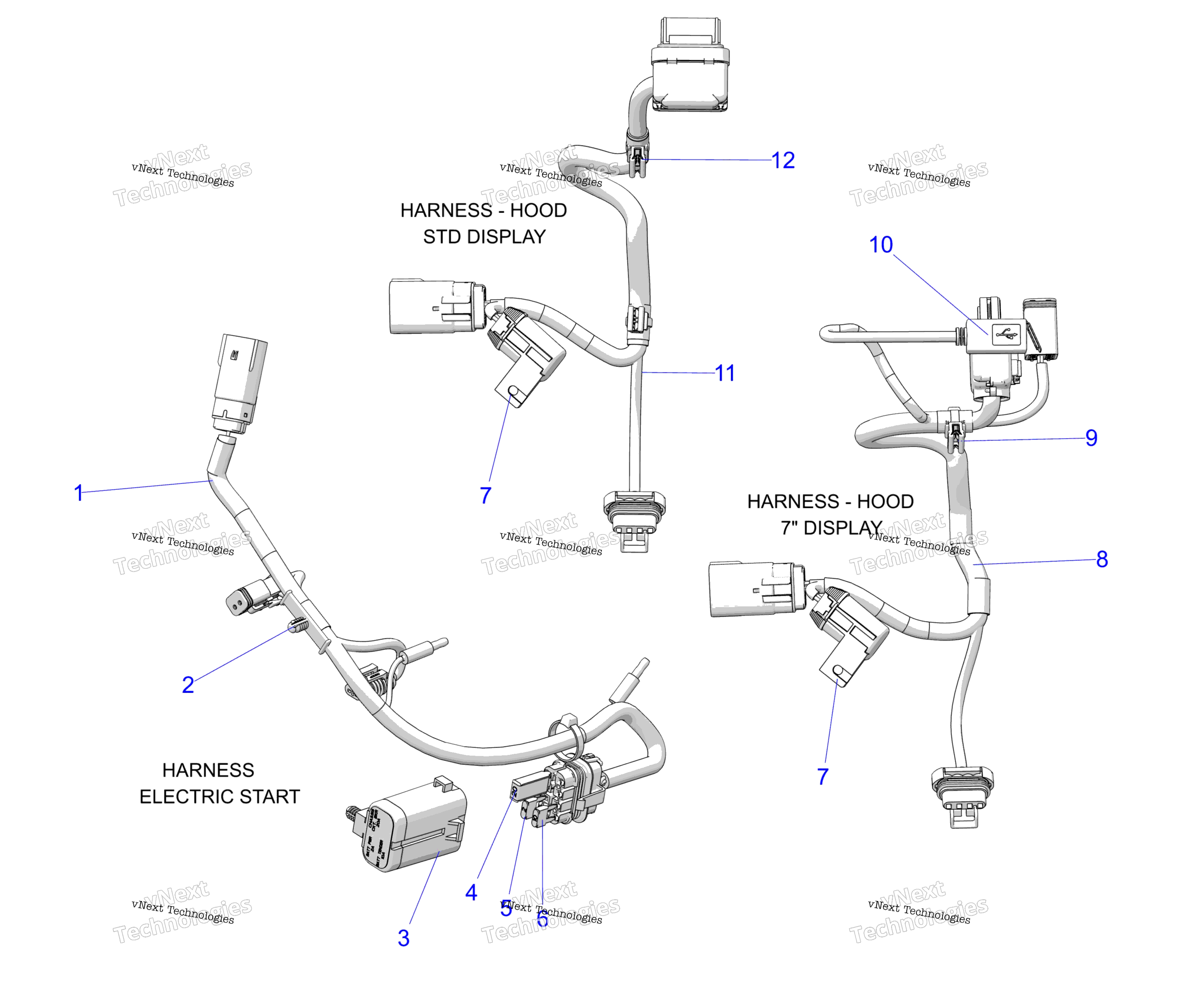 Схема узла Electrical, Wire Harness, Hood, Elec. Start