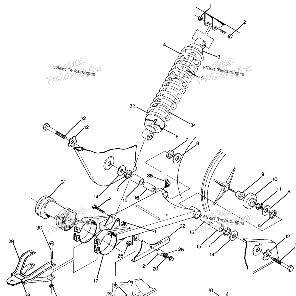 Схема узла Swing Arm Weld. / Rear Shock Assembly Trail Boss