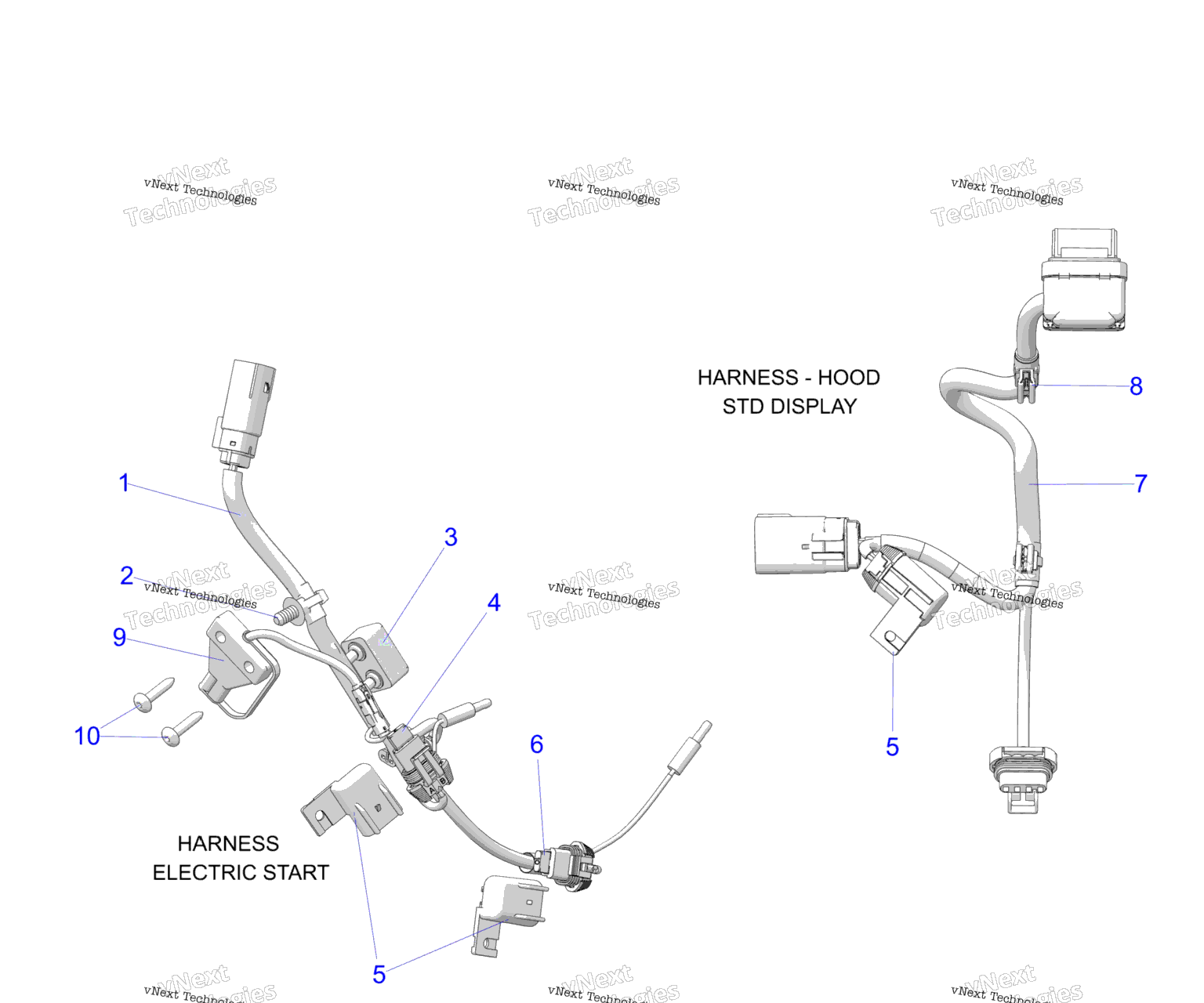 Схема узла Electrical, Wire Harness, Hood, Elec. Start