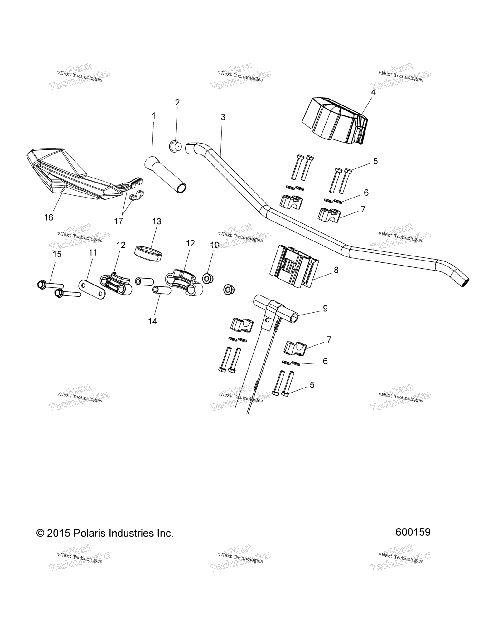 Схема узла Steering, Upper & Handlebar Asm. All Options