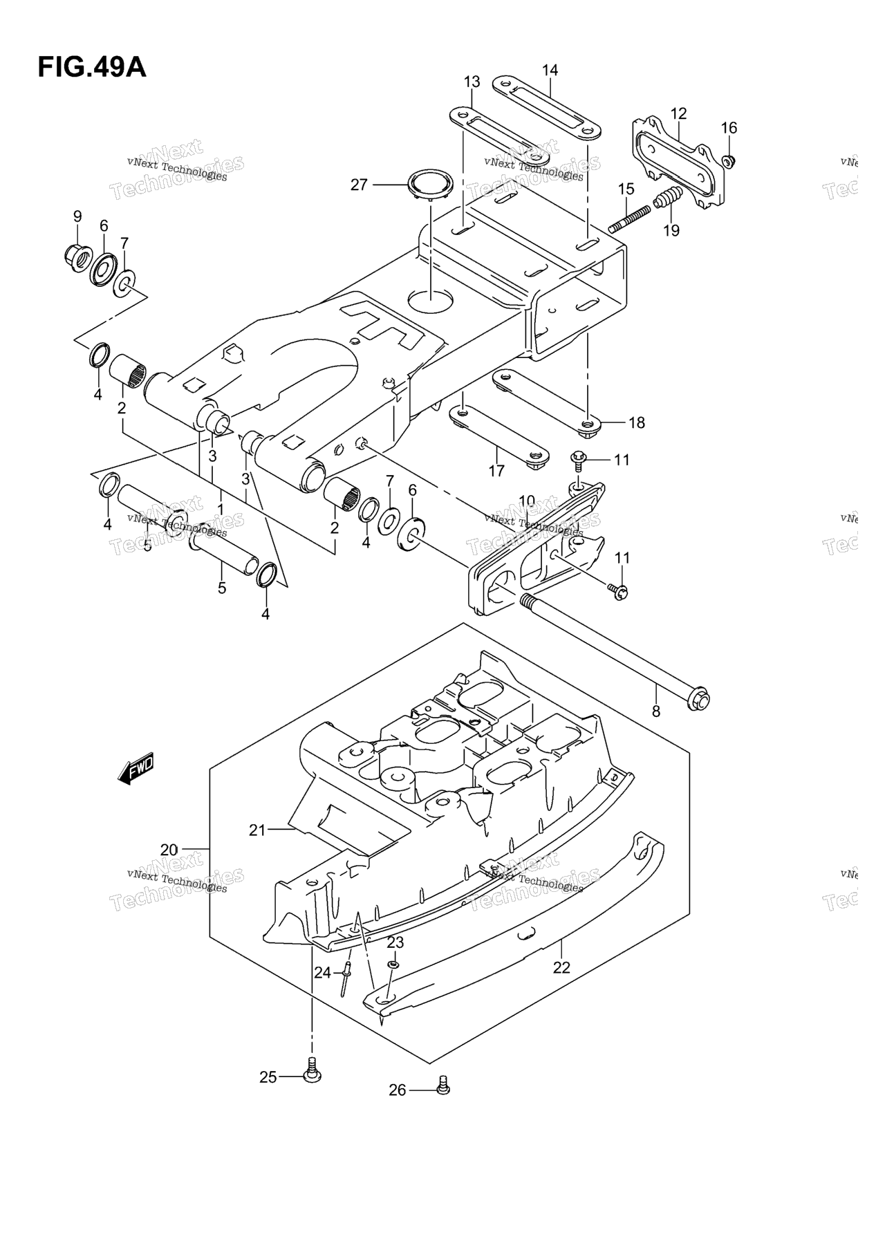 Схема узла Rear Swinging Arm (Model K3 F.no.32113658%)