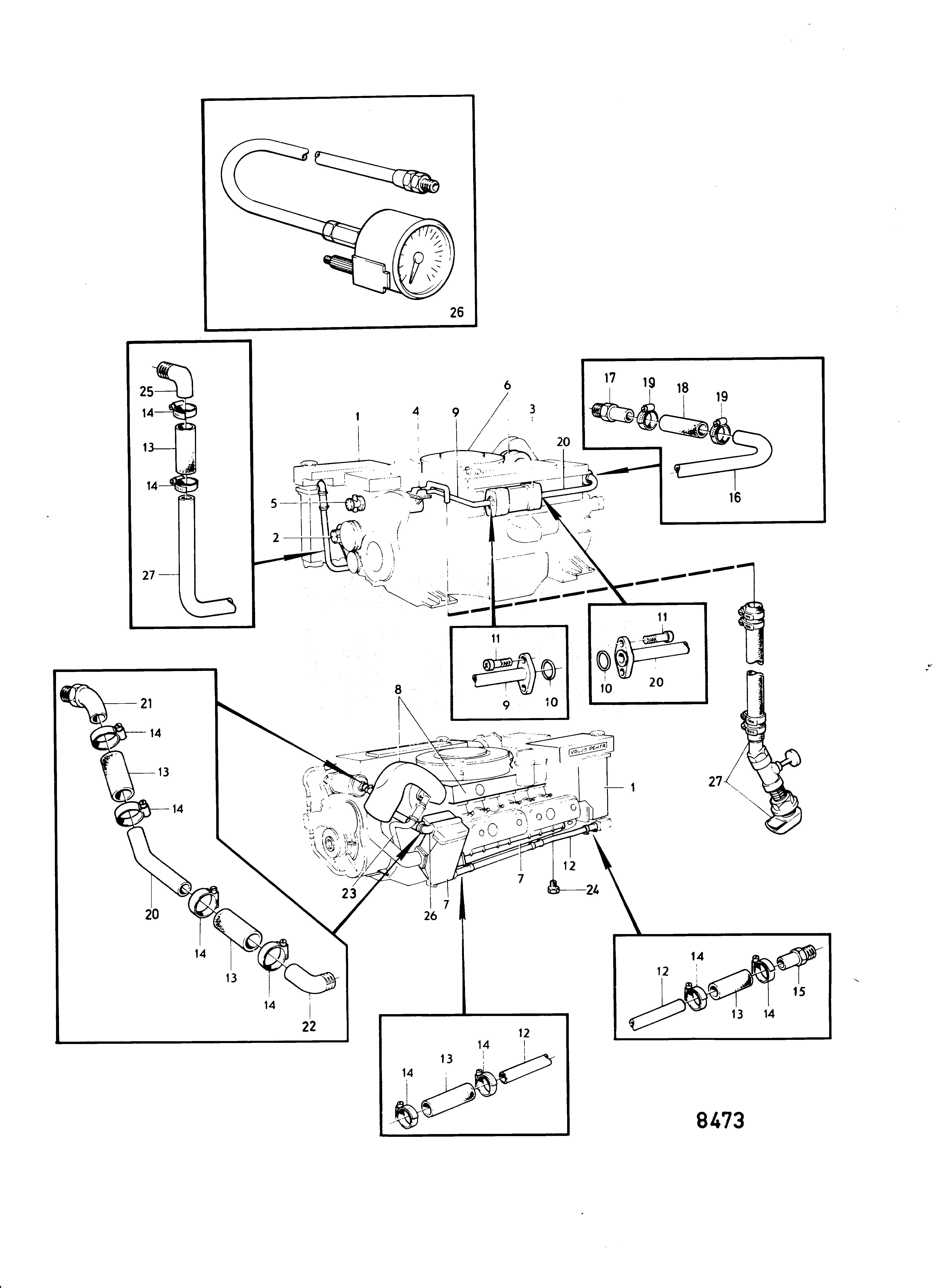 Схема узла Cooling System, Induction And Exhaust Manifold.